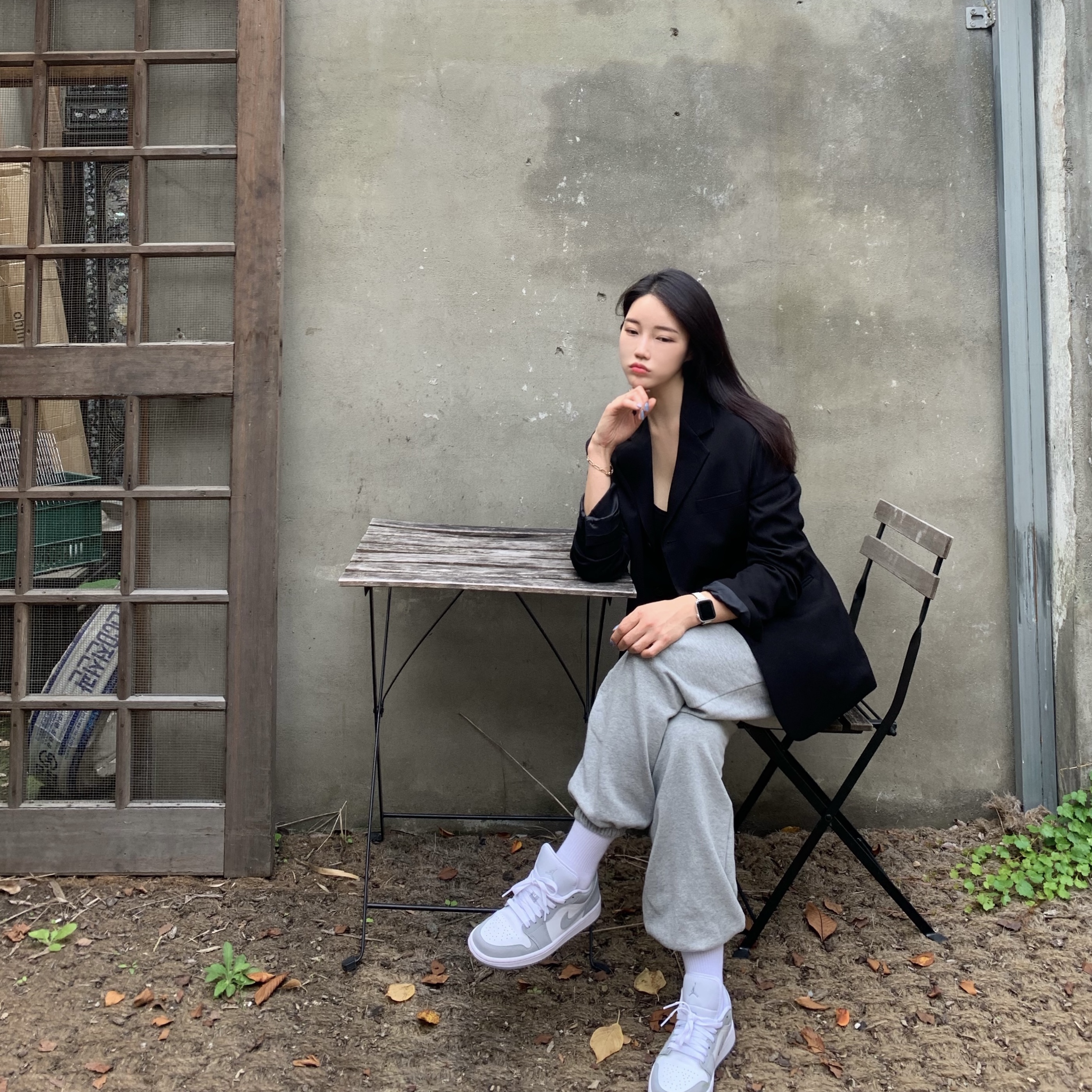 (W) Jordan 1 Low White Wolf Grey 착용 스타일