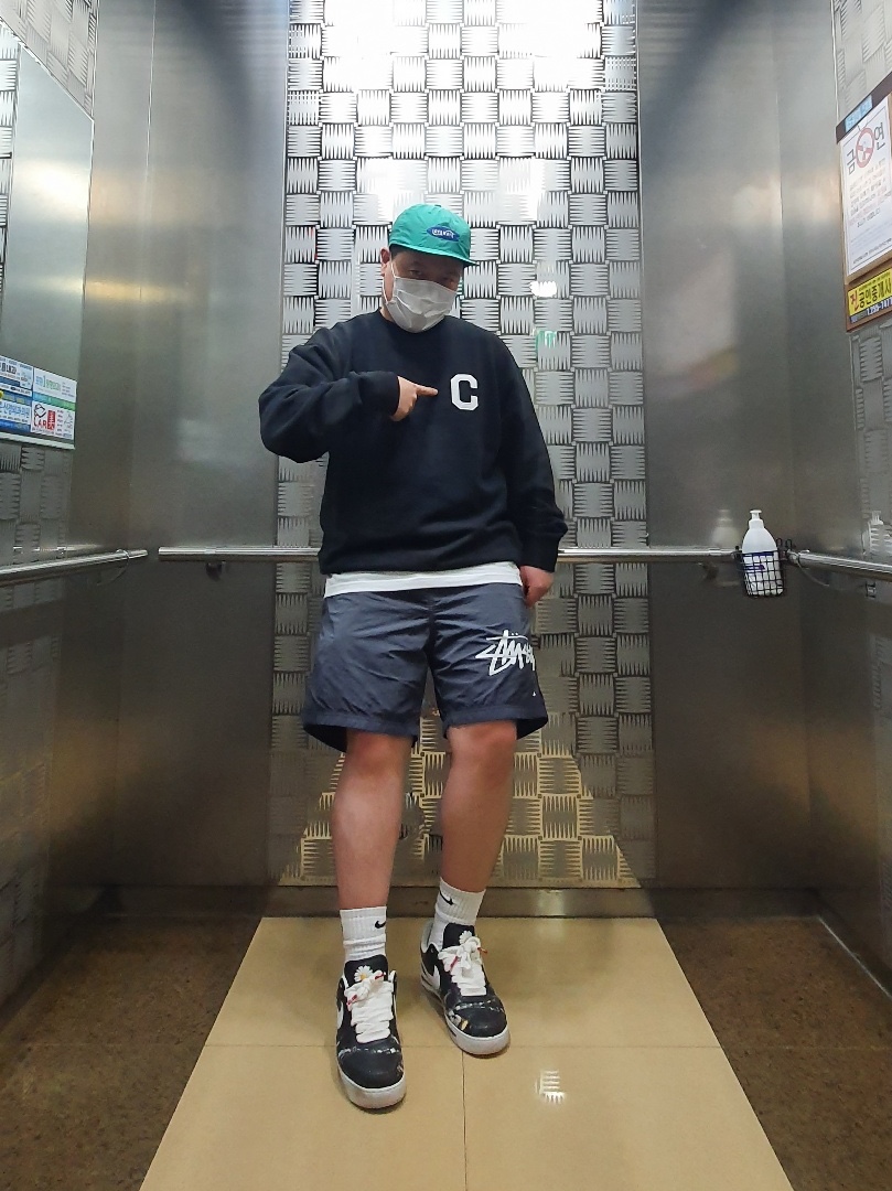 Nike x Peaceminusone Air Force 1 Low Para-Noise, Nike x Stussy Water Shorts Off Noir 착용 스타일
