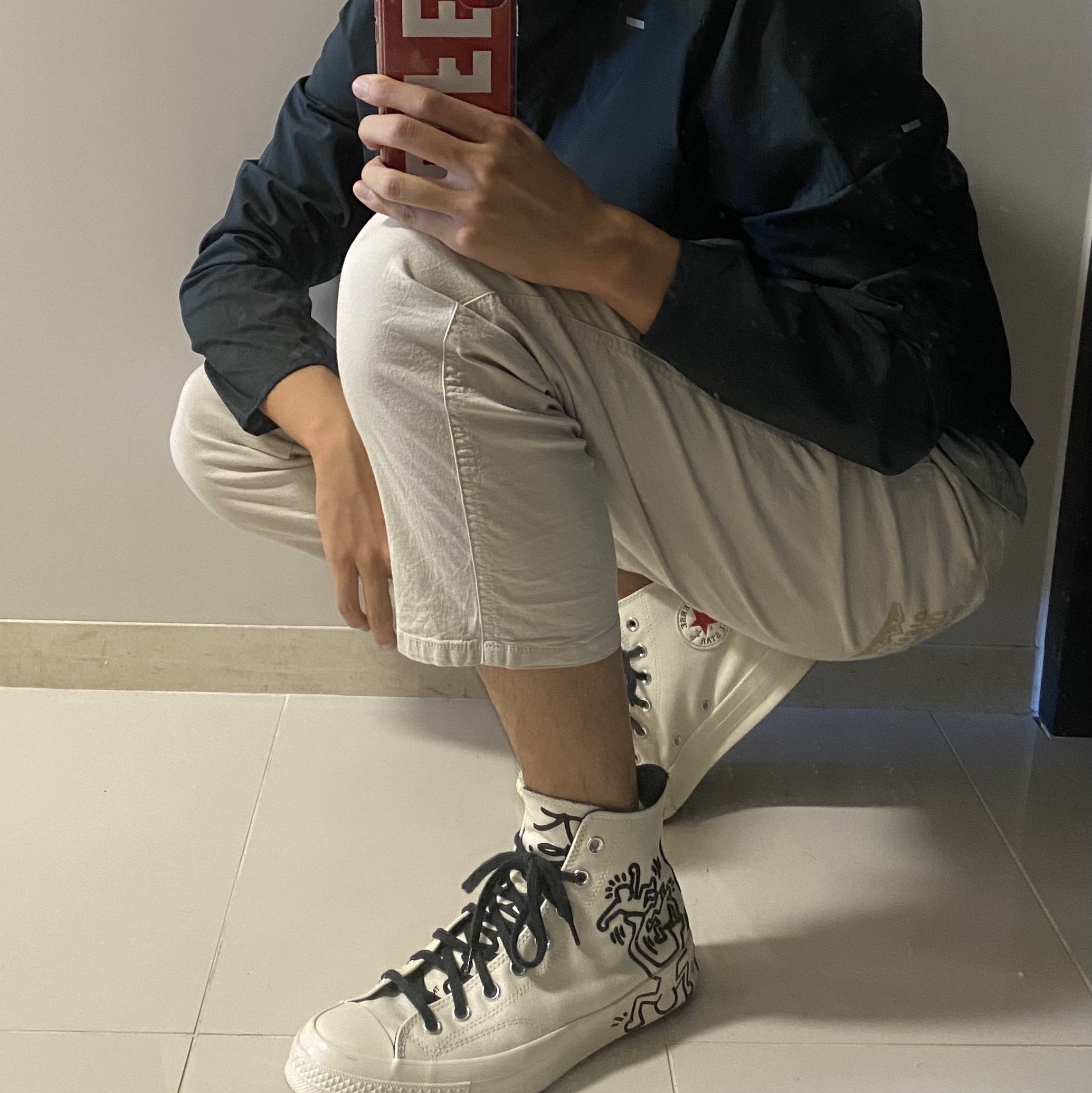 Converse x Keith Haring Chuck 70 High White 착용 스타일