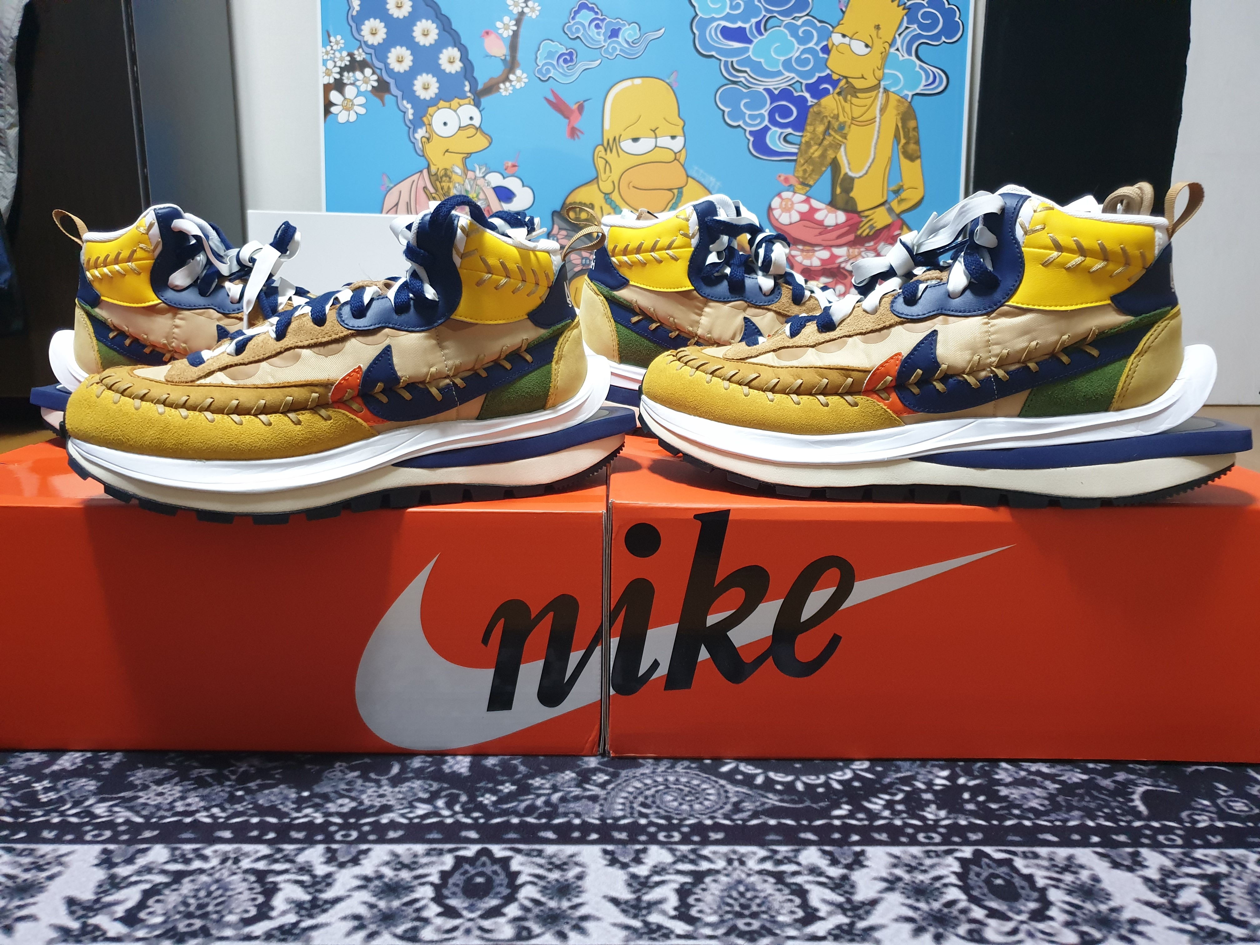 Nike x Sacai x Jean Paul Gaultier VaporWaffle Sesame Blue Void 착용 스타일 - 2
