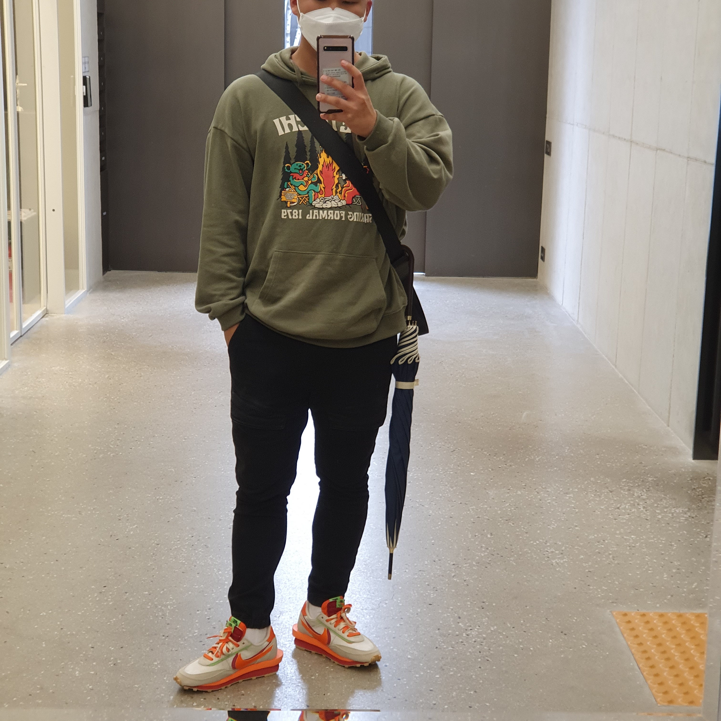Nike x Sacai x Clot LDWaffle Orange Blaze 착용 스타일 - 1