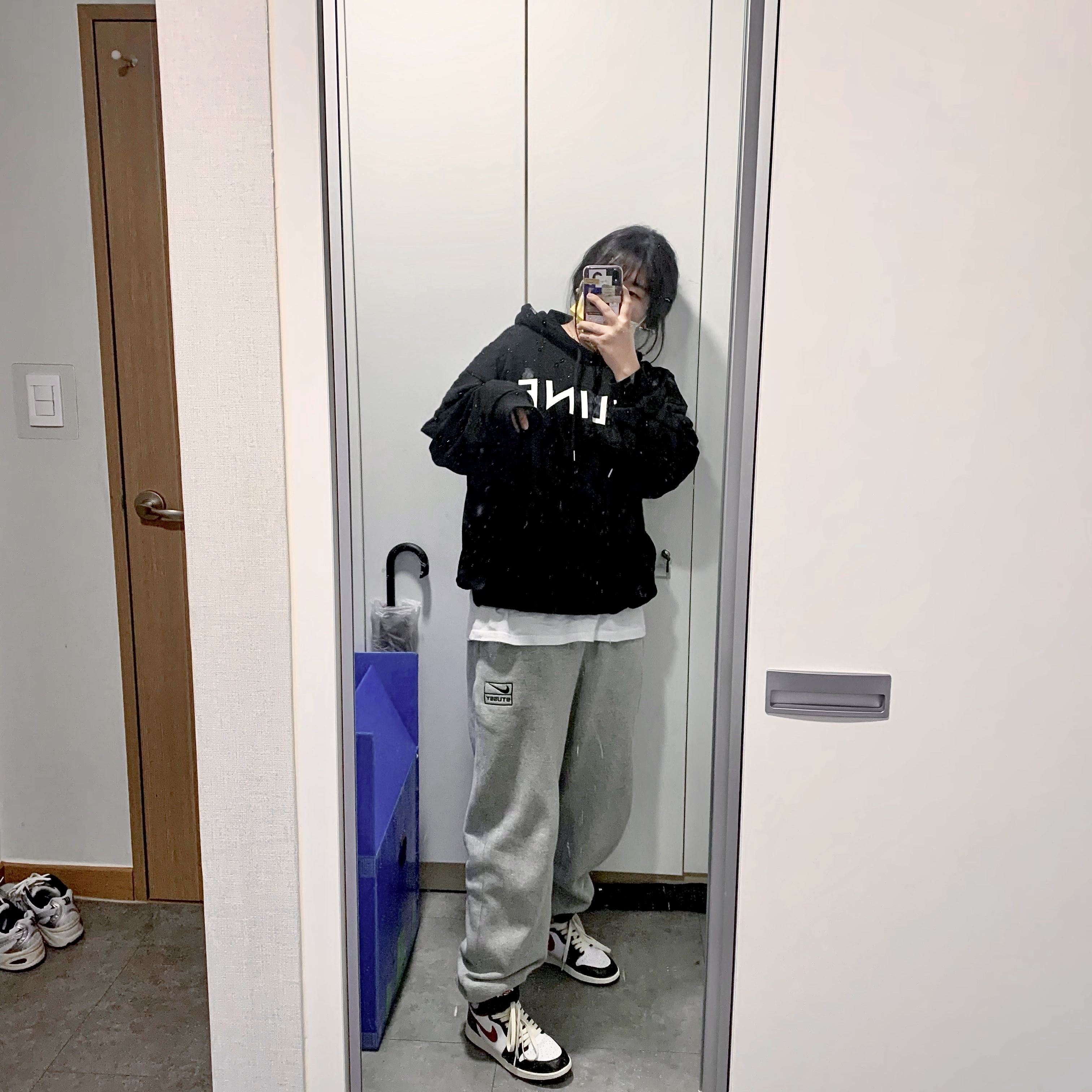 Jordan 1 Retro High OG Gym Red, Nike x Stussy NRG BR Fleece Pants Grey 착용 스타일 - 2