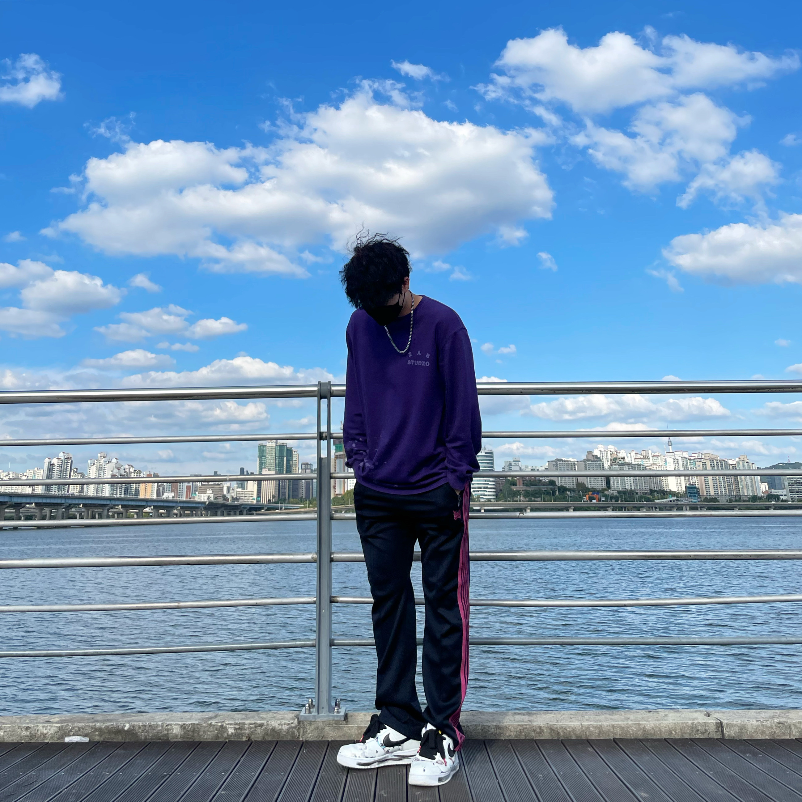 Nike x Peaceminusone Air Force 1 Low Para-Noise 2.0, IAB Studio Long Sleeve T-Shirt Purple Splashed 착용 스타일