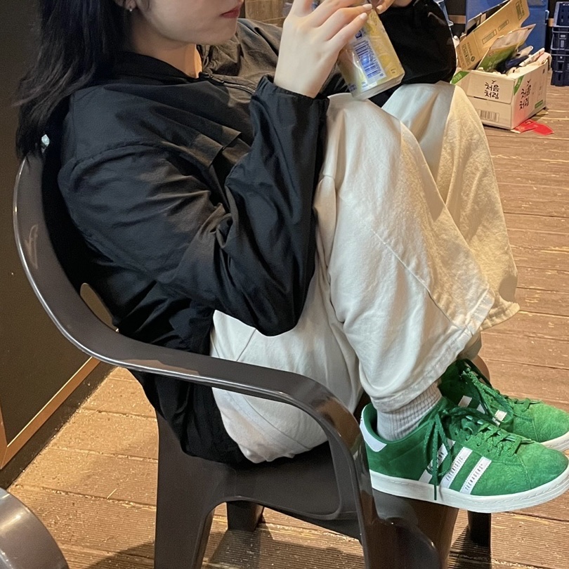 Adidas x Human Made Campus Green 착용 스타일