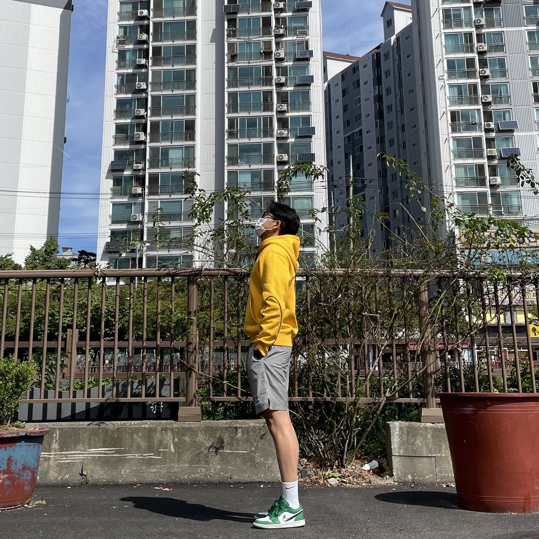 Jordan 1 Low Pine Green, Nike x Drake Nocta Essential Hoodie University Gold - US/EU 착용 스타일
