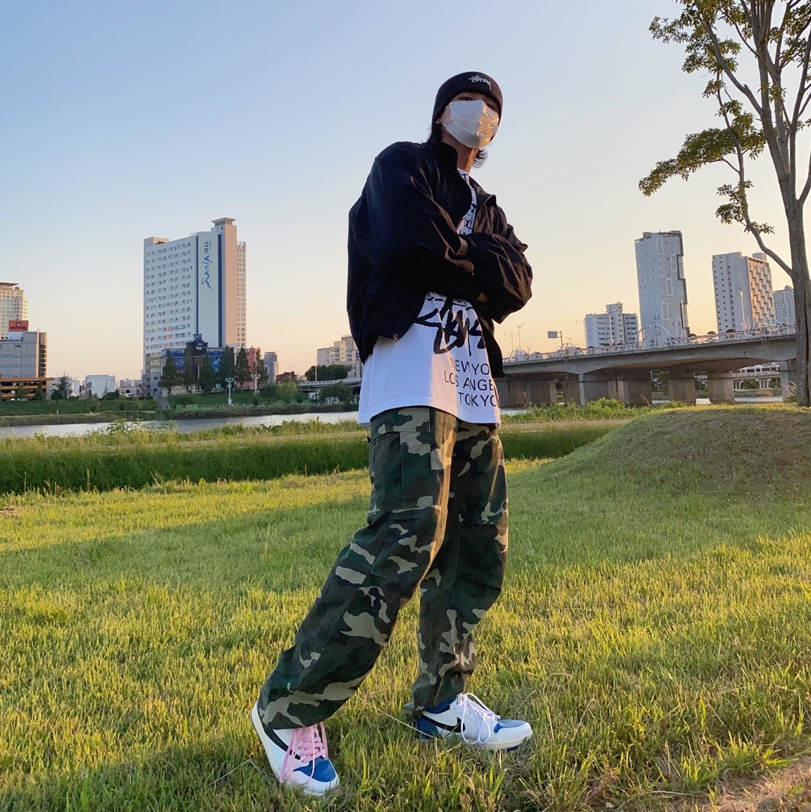 Stussy x Takahiromiyashita The Soloist 40 WT T-Shirt, Nike x Stussy Cuff Beanie Black 착용 스타일 - 1