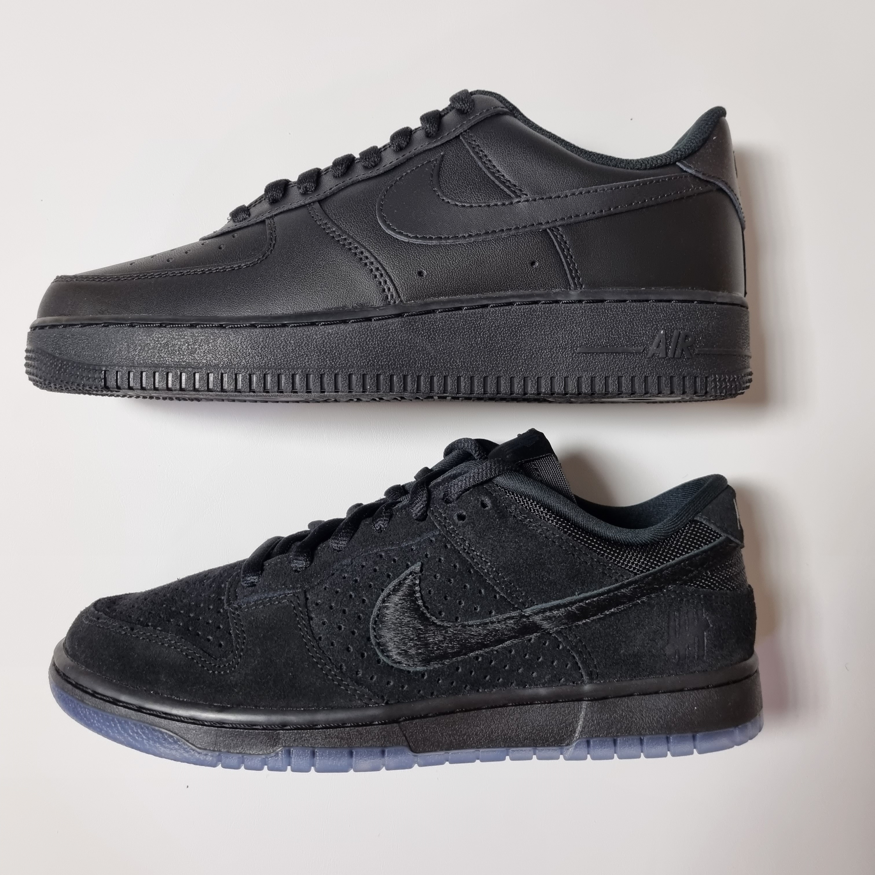 Nike x Undefeated Dunk Low SP 5 On It Black, Nike Air Force 1 '07 Low Triple Black 착용 스타일 - 2
