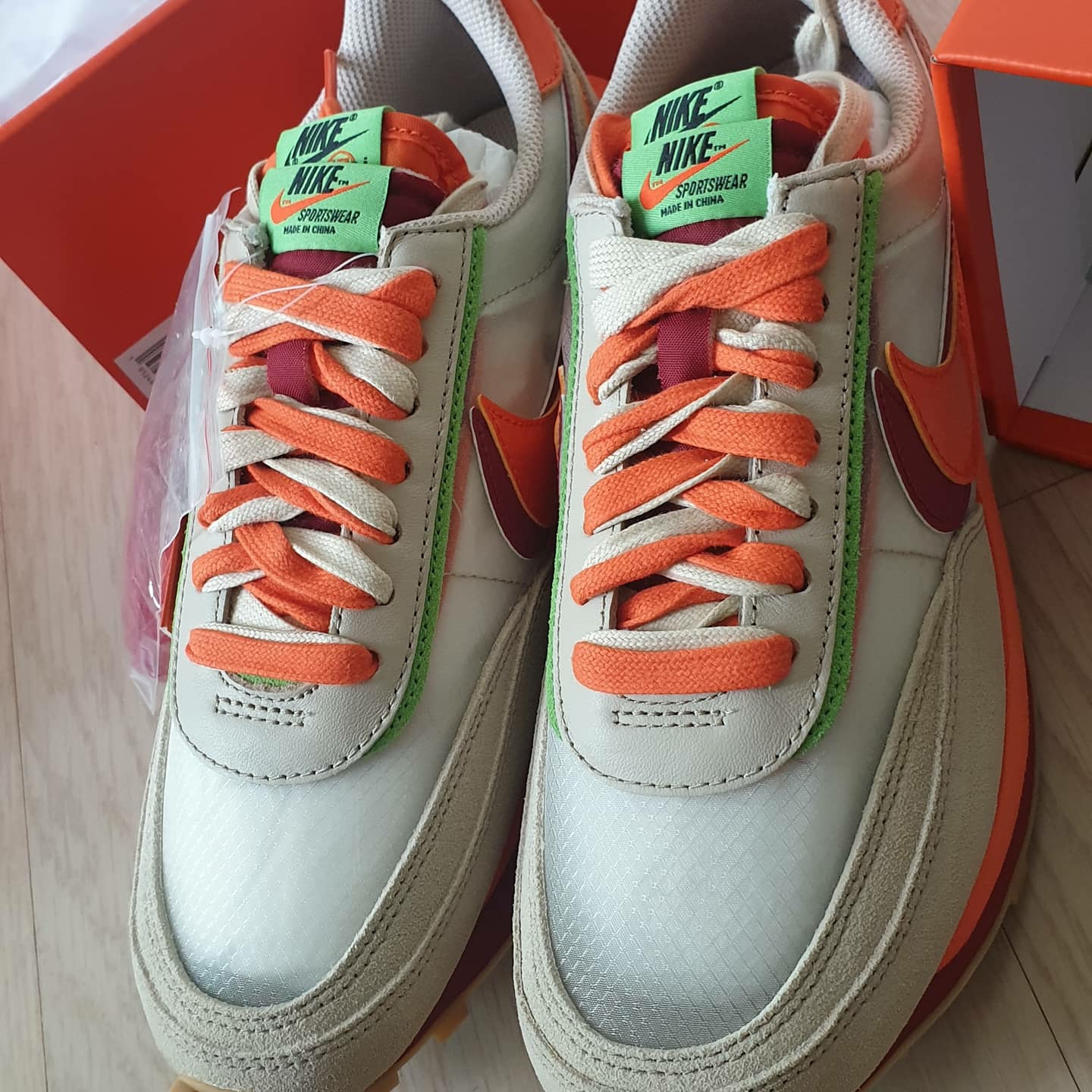 Nike x Sacai x Clot LDWaffle Orange Blaze 착용 스타일