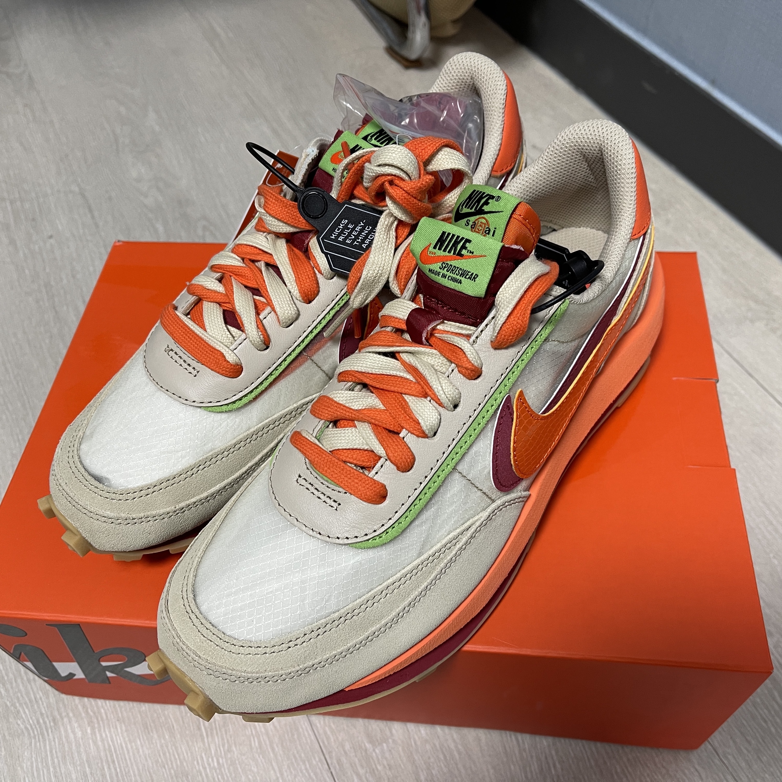 Nike x Sacai x Clot LDWaffle Orange Blaze 착용 스타일 - 1