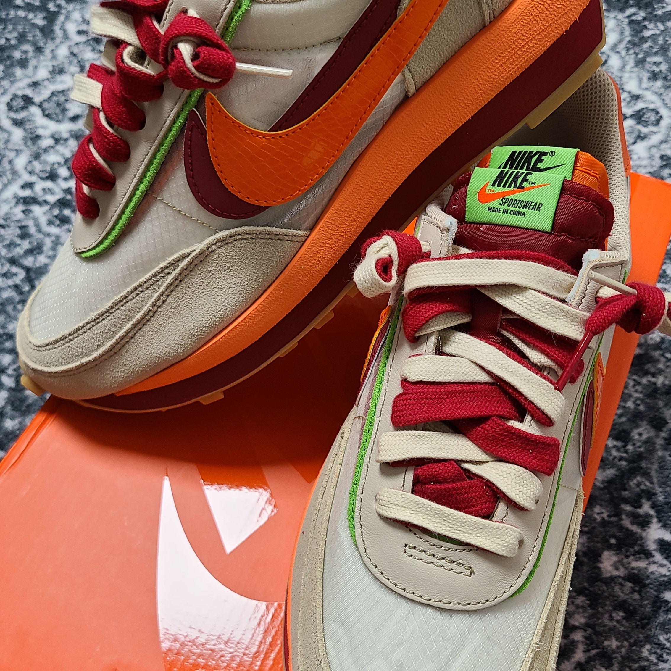 Nike x Sacai x Clot LDWaffle Orange Blaze 착용 스타일 - 3