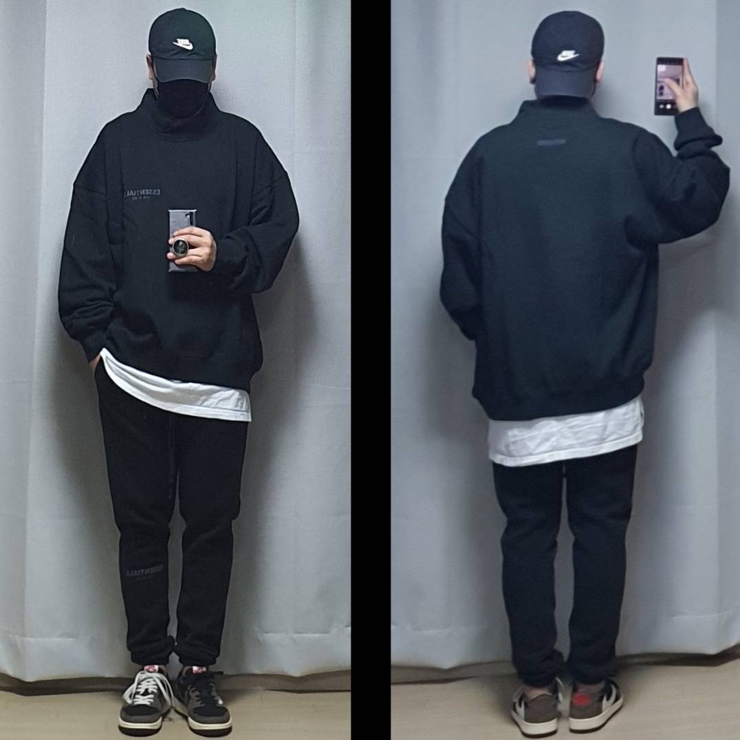 Essentials Pull-Over Mockneck Black - 21SS, Essentials Pull-Over Mockneck Sweatshirt Black 2020 착용 스타일 - 1