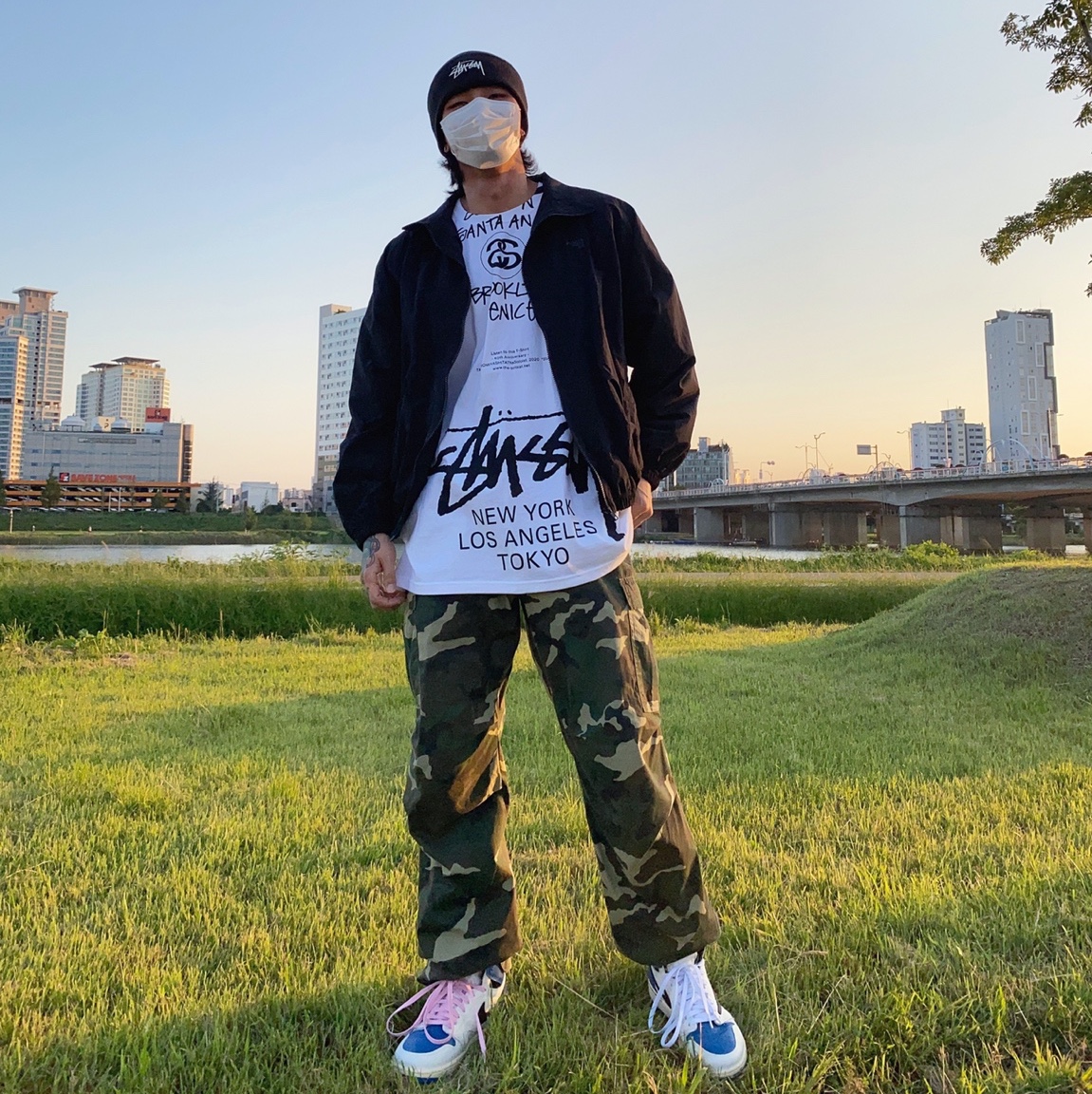 Stussy x Takahiromiyashita The Soloist 40 WT T-Shirt, Nike x Stussy Cuff Beanie Black 착용 스타일 - 2