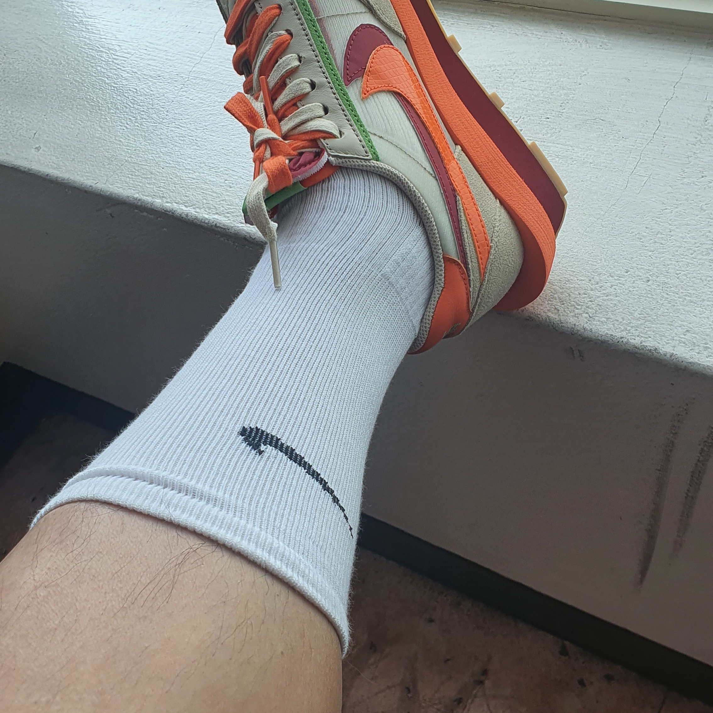 Nike x Sacai x Clot LDWaffle Orange Blaze 착용 스타일 - 2
