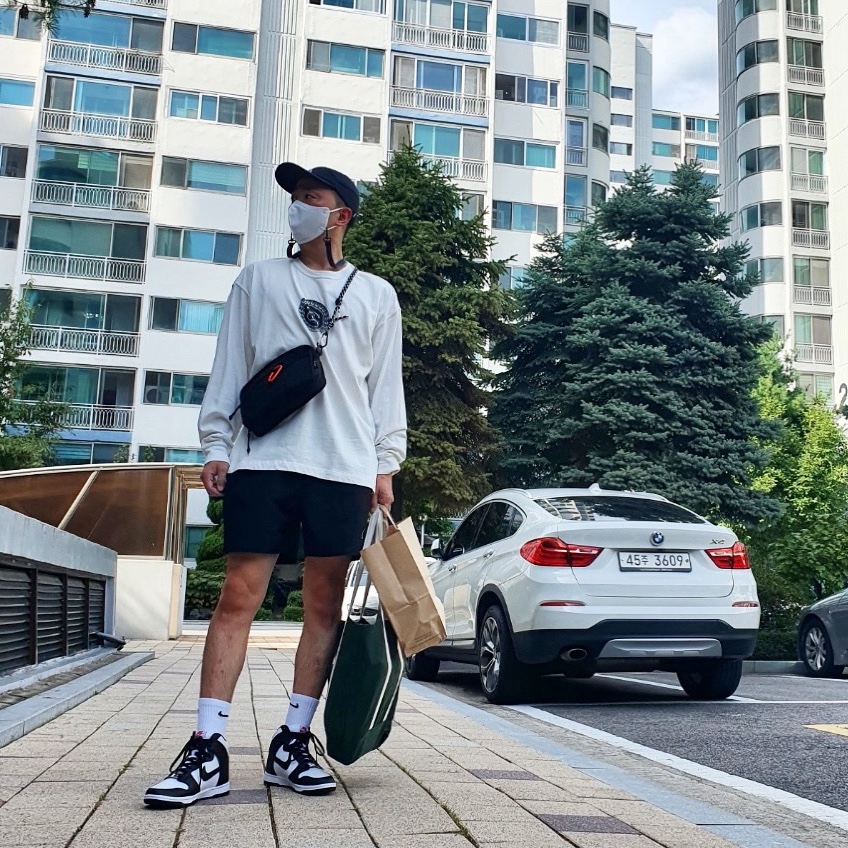 Nike x Stussy Big Swoosh LS T-Shirt White - US/EU, (W) Nike Dunk High Black and White 착용 스타일