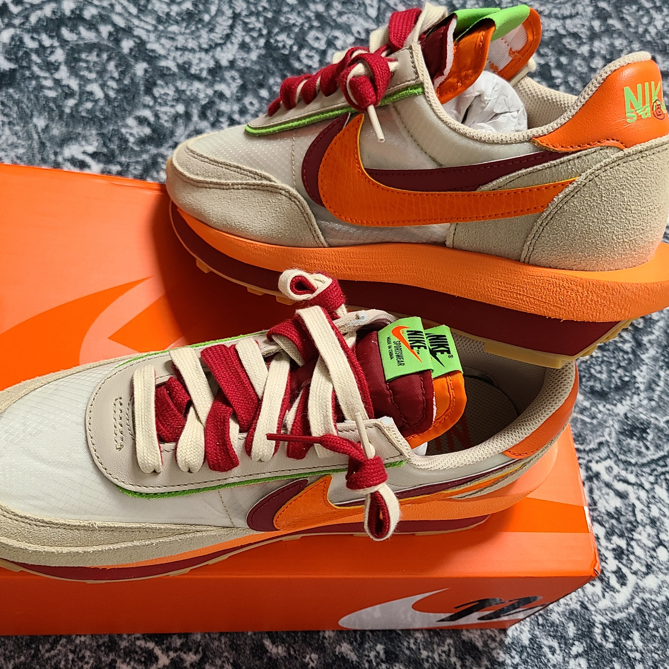 Nike x Sacai x Clot LDWaffle Orange Blaze 착용 스타일 - 1