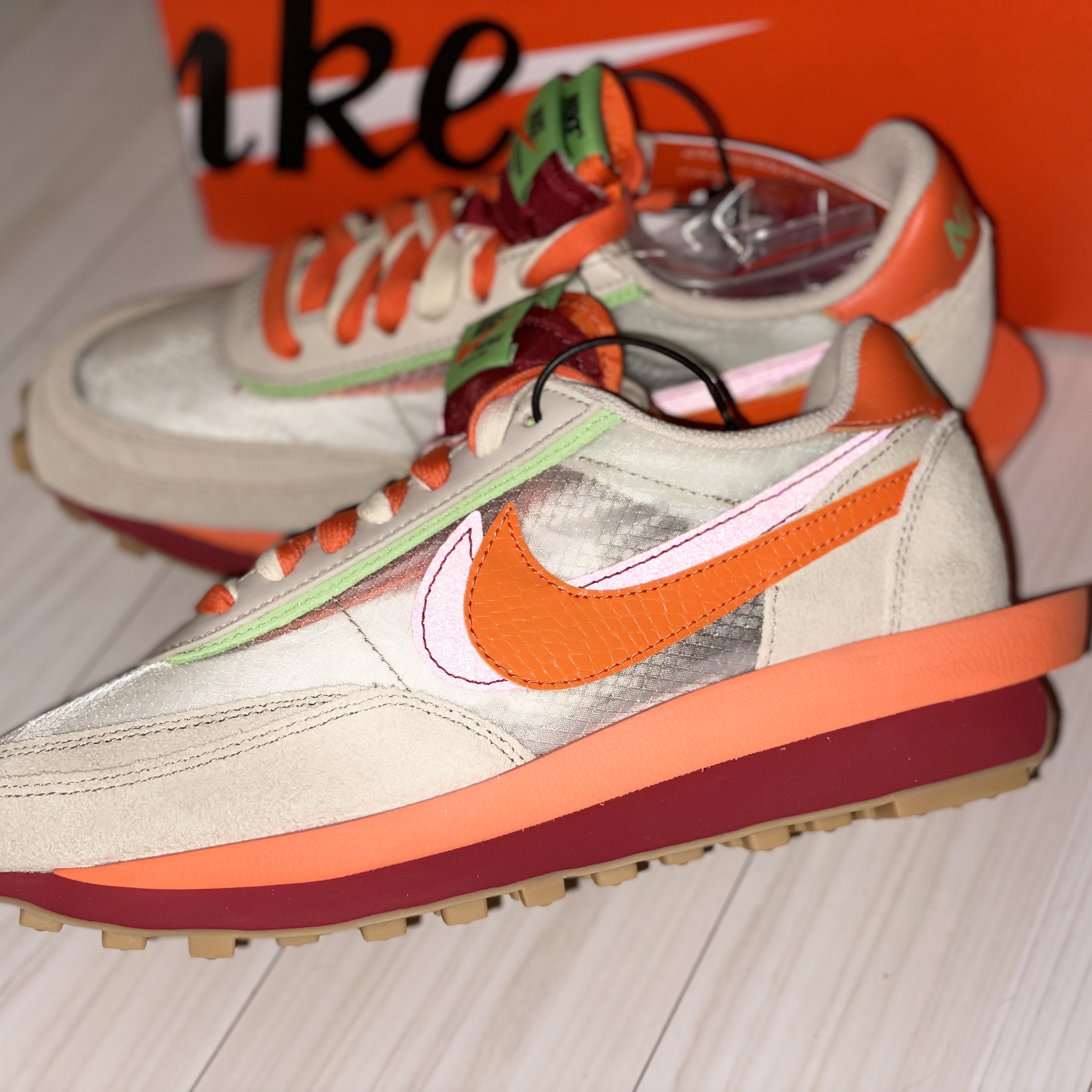 Nike x Sacai x Clot LDWaffle Orange Blaze 착용 스타일 - 4
