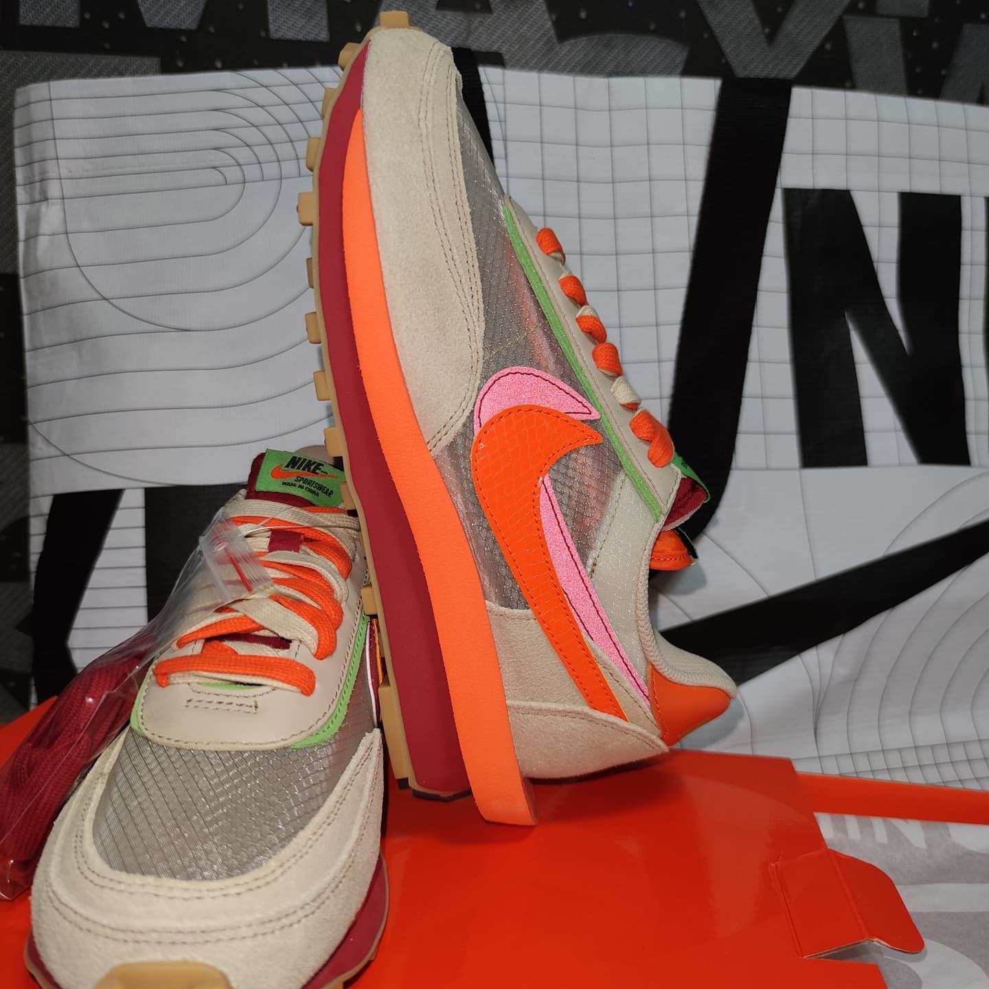 Nike x Sacai x Clot LDWaffle Orange Blaze 착용 스타일 - 5