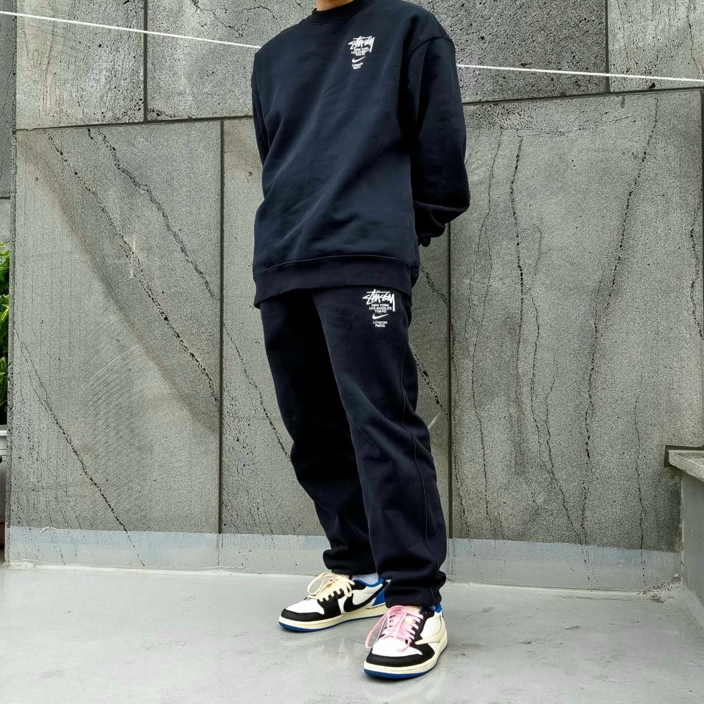 Nike x Stussy NRG ZR Fleece Crewneck Black - Asia, Nike x Stussy NRG ZR Fleece Pants Black - US/EU 착용 스타일 - 2