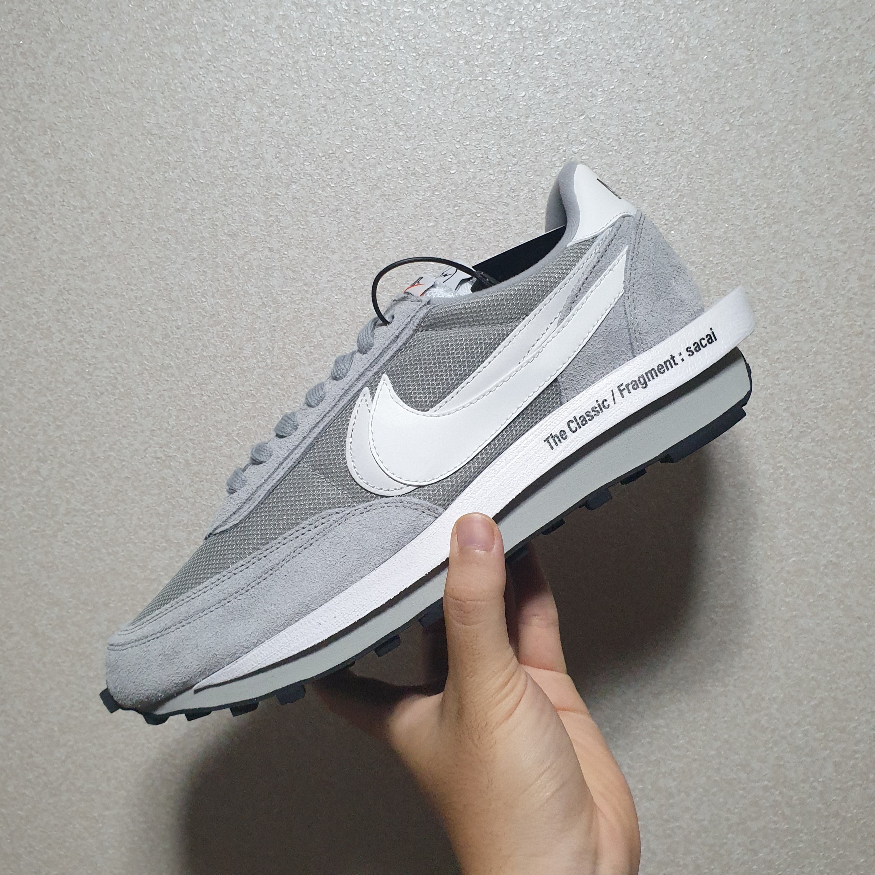 Nike x Sacai x Fragment LDWaffle Light Smoke Grey, Nike x Sacai x Fragment LDWaffle Blackened Blue 착용 스타일 - 2