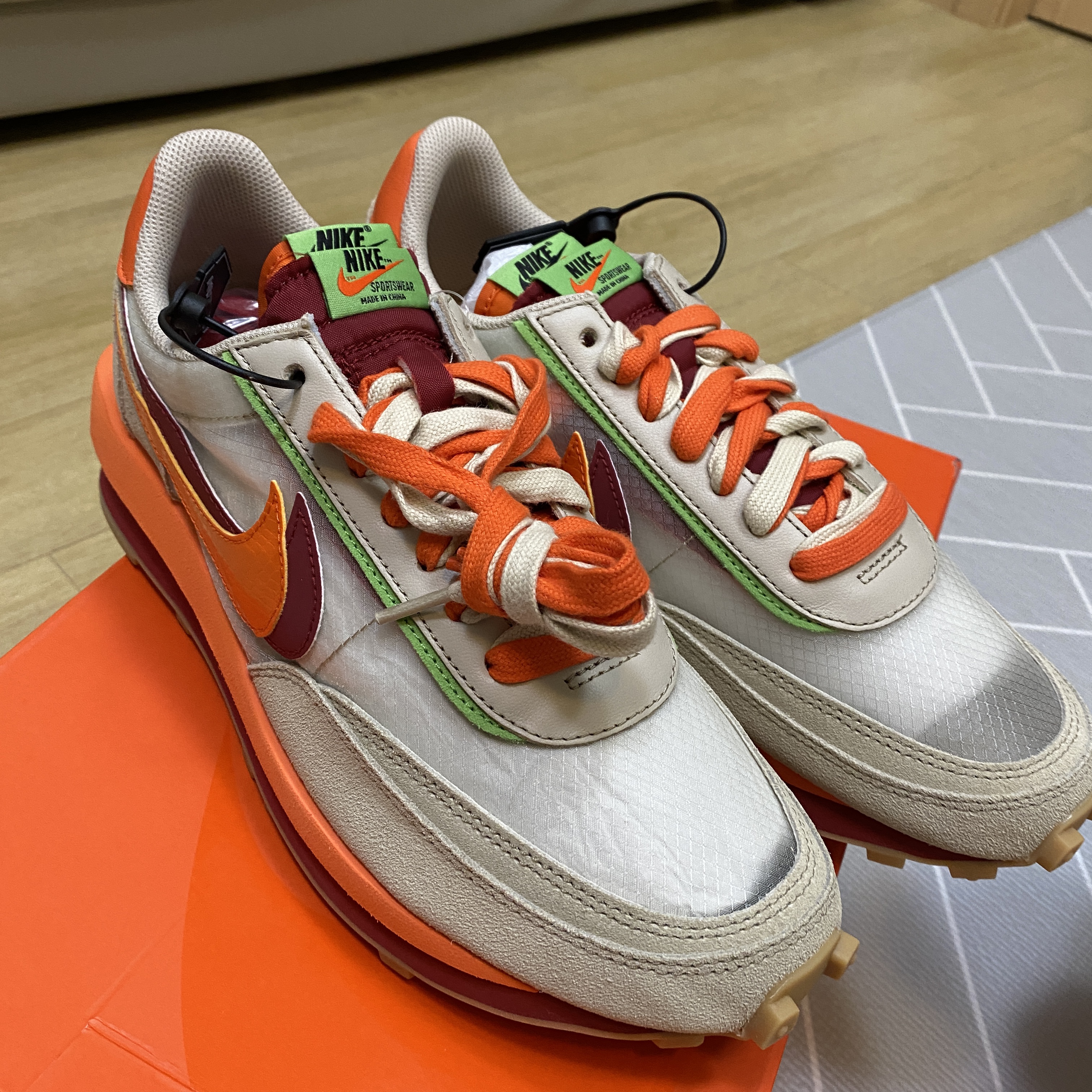 Nike x Sacai x Clot LDWaffle Orange Blaze 착용 스타일 - 2