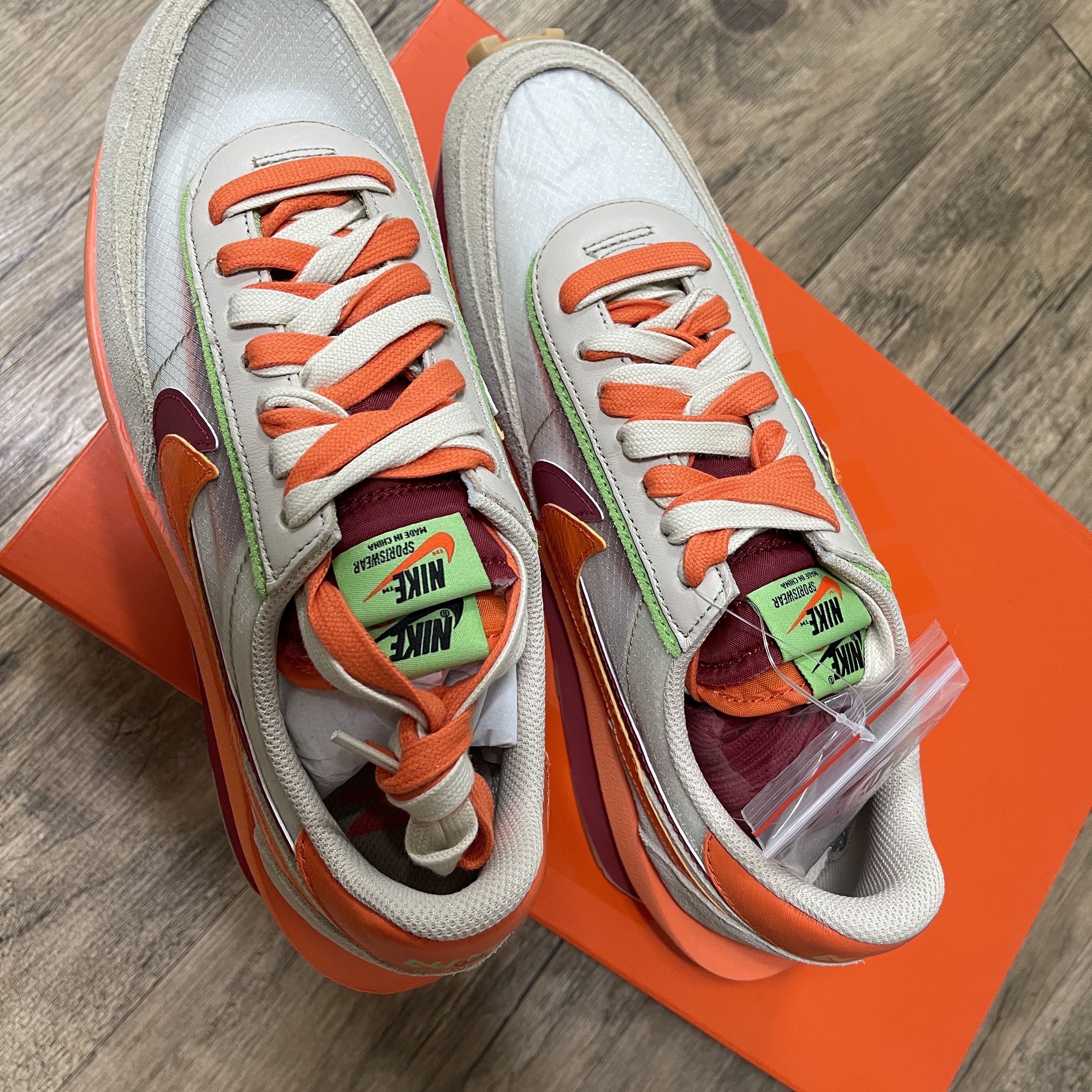 Nike x Sacai x Clot LDWaffle Orange Blaze 착용 스타일 - 2