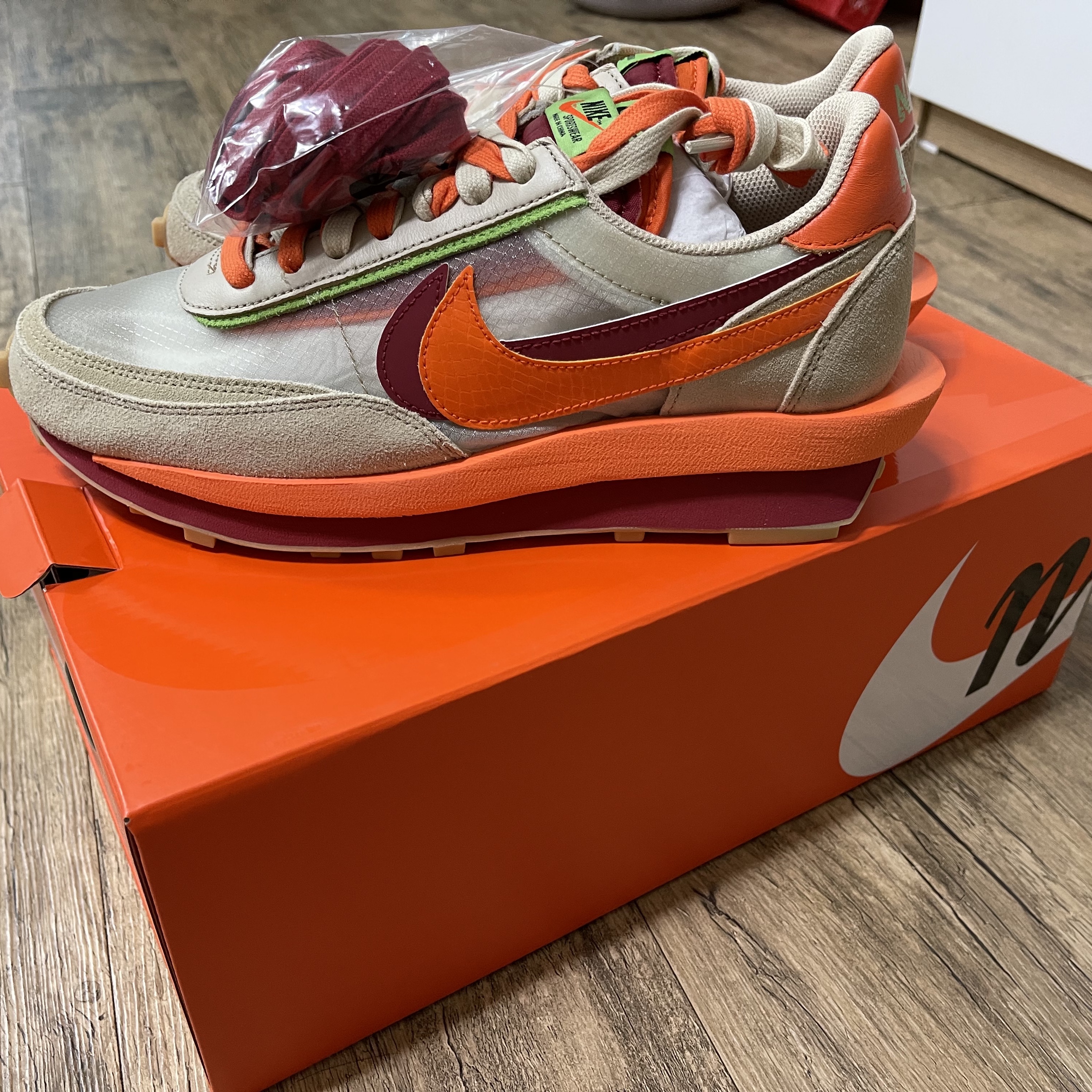 Nike x Sacai x Clot LDWaffle Orange Blaze 착용 스타일 - 3