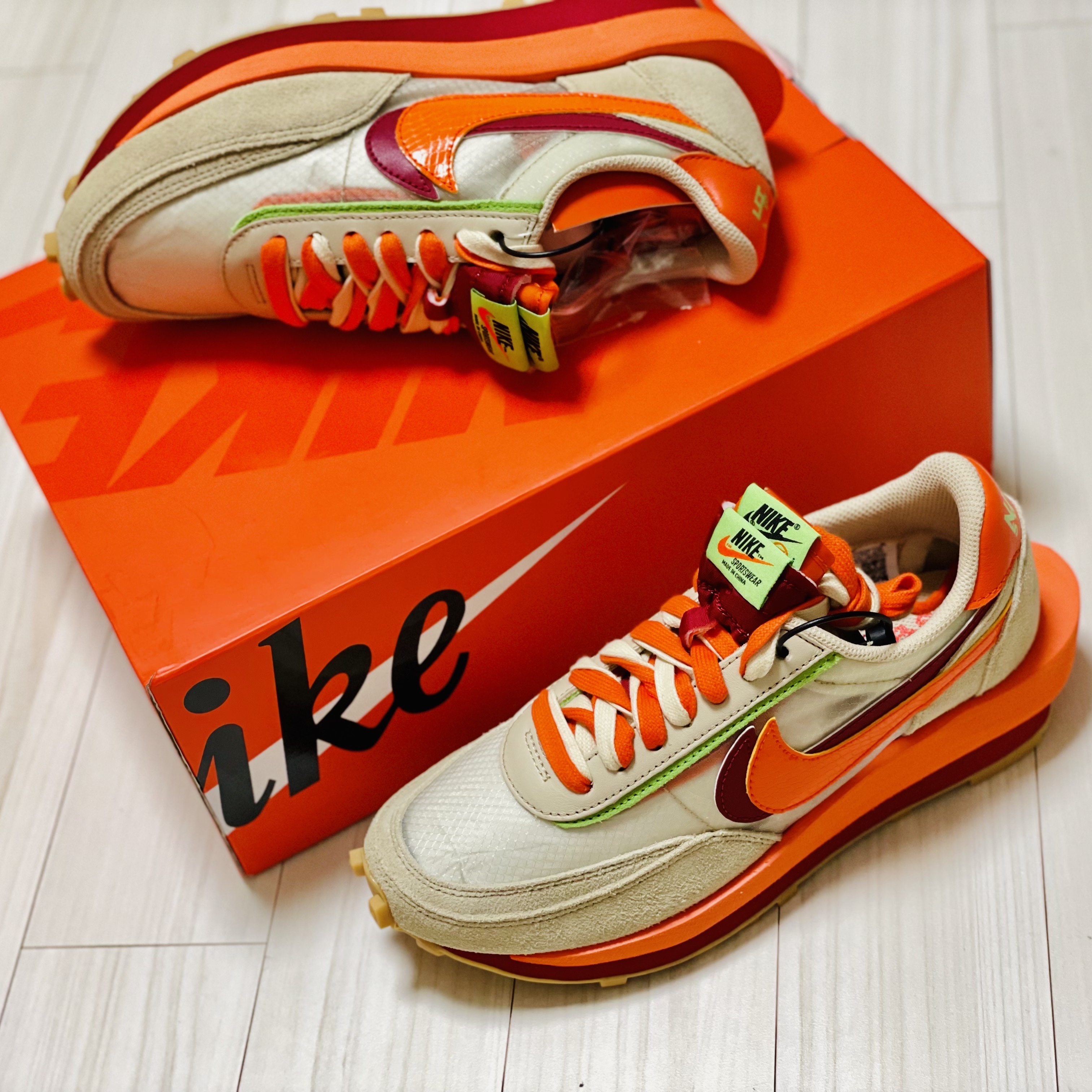 Nike x Sacai x Clot LDWaffle Orange Blaze 착용 스타일 - 1
