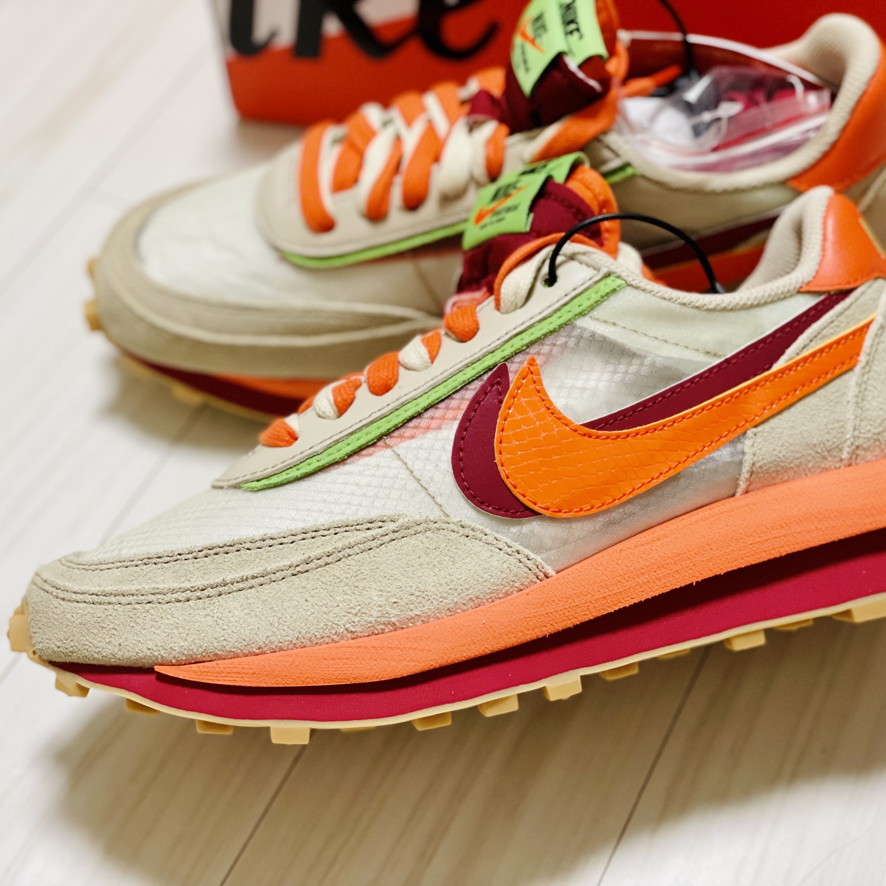 Nike x Sacai x Clot LDWaffle Orange Blaze 착용 스타일 - 5