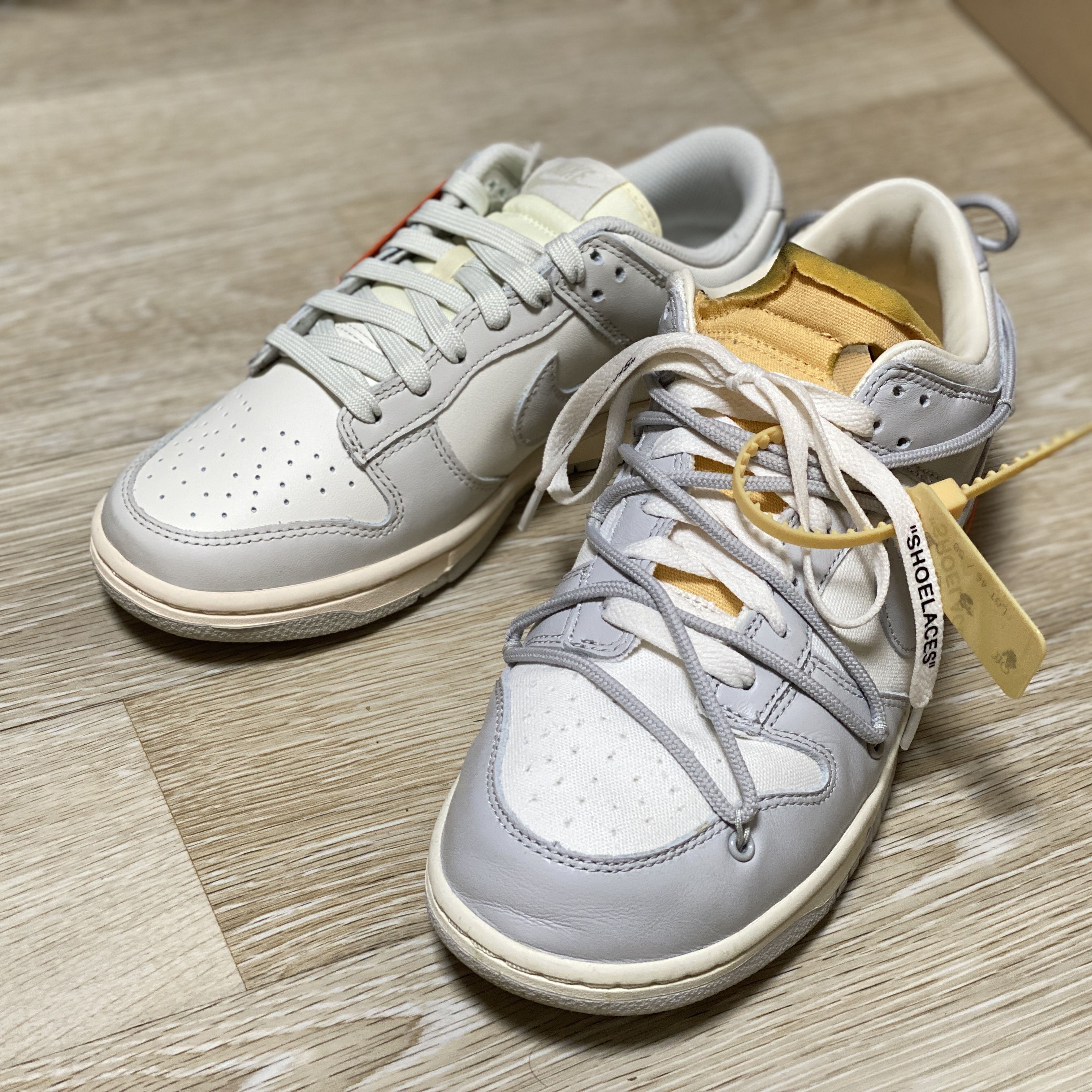 (W) Nike Dunk Low Light Bone, Nike x Off-White Dunk Low The 50 - Lot 46 착용 스타일 - 5