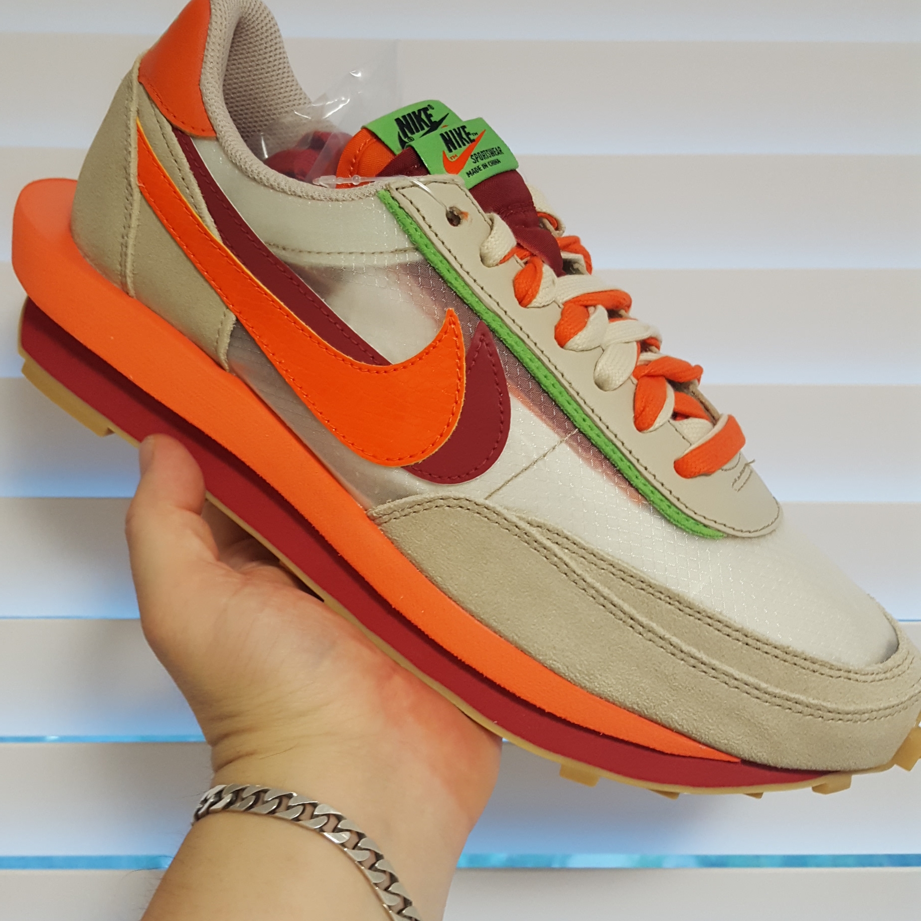 Nike x Sacai x Clot LDWaffle Orange Blaze 착용 스타일 - 3