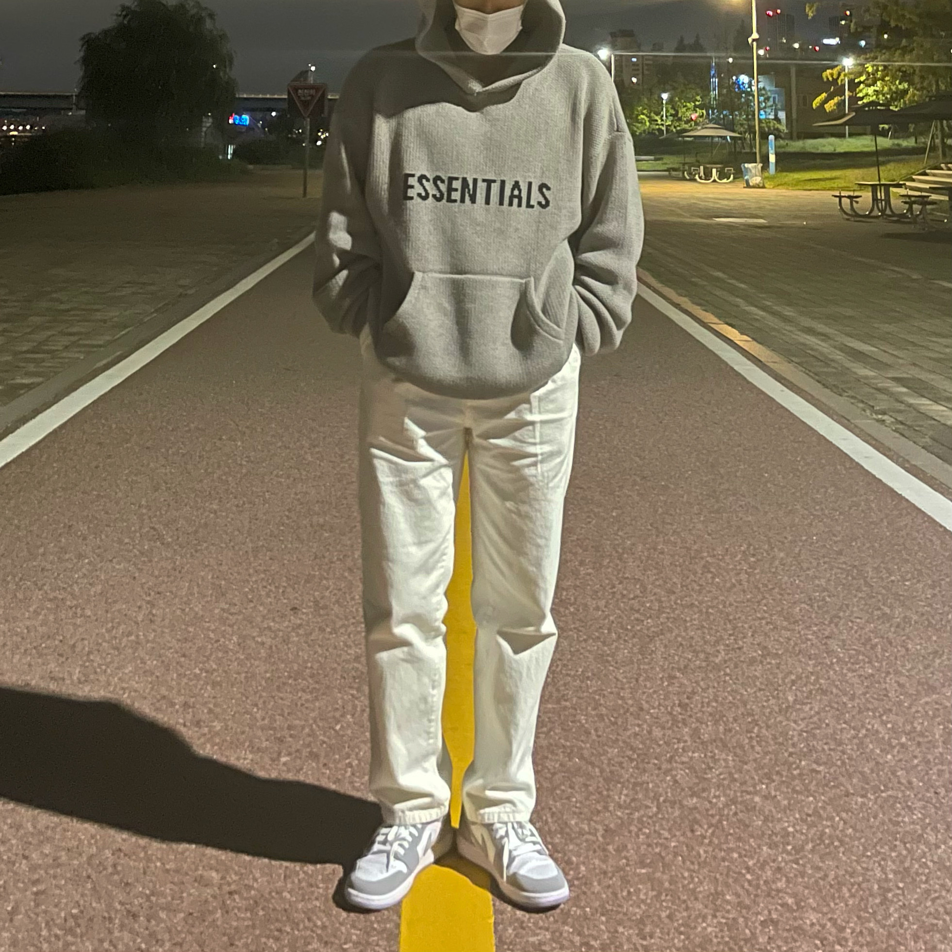 (W) Jordan 1 Low White Wolf Grey, Essentials Knit Pullover Hoodie Heather Oatmeal - 21SS 착용 스타일