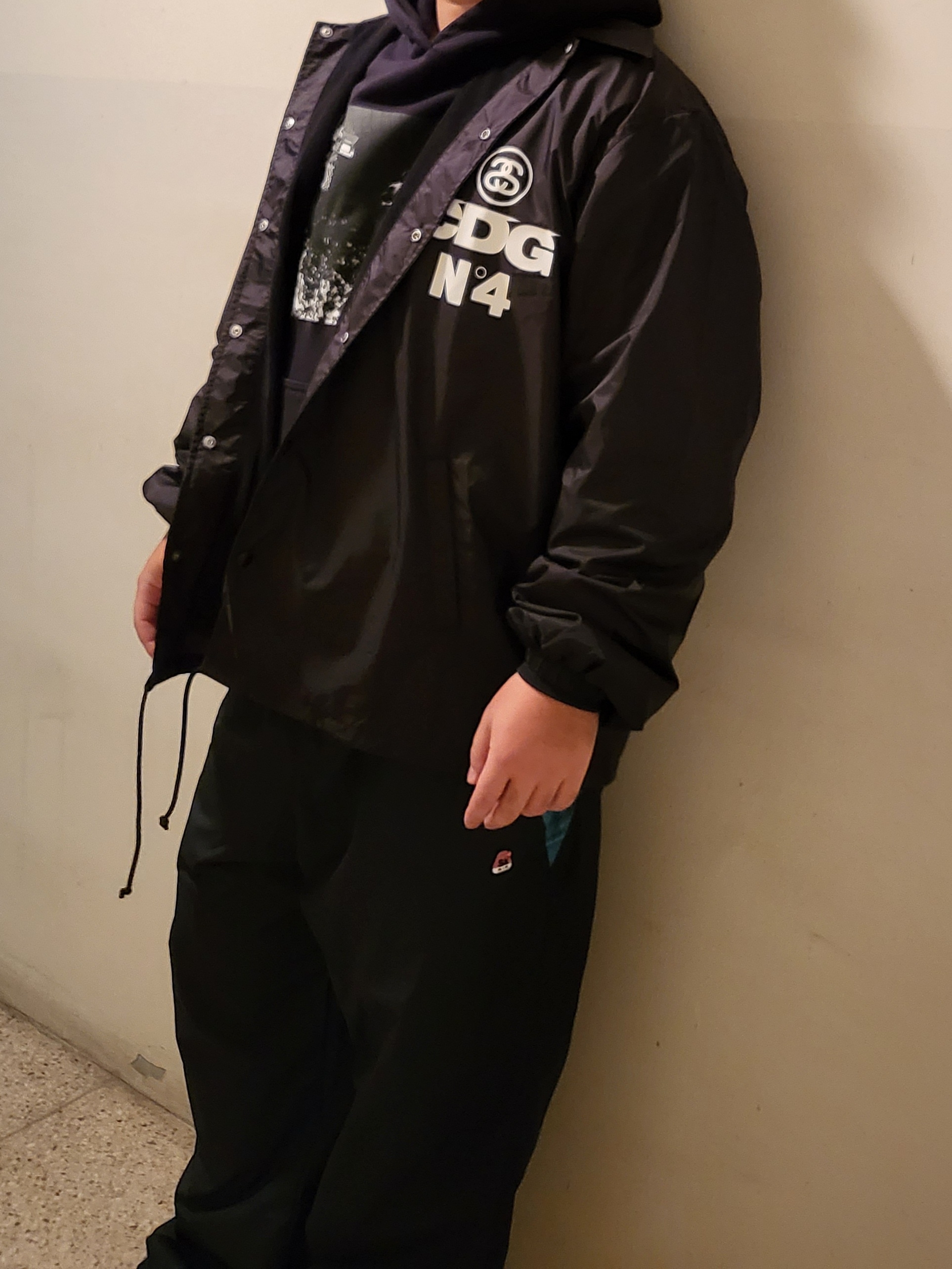 CDG x Stussy Coach Jacket Black 착용 스타일