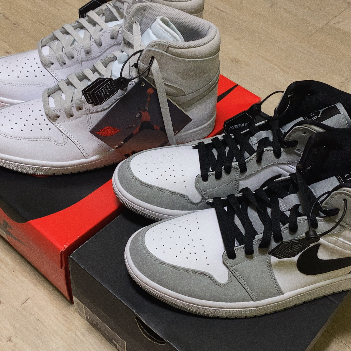 Jordan 1 Mid Light Smoke Grey, Jordan 1 High 85 Neutral Grey 착용 스타일 - 2