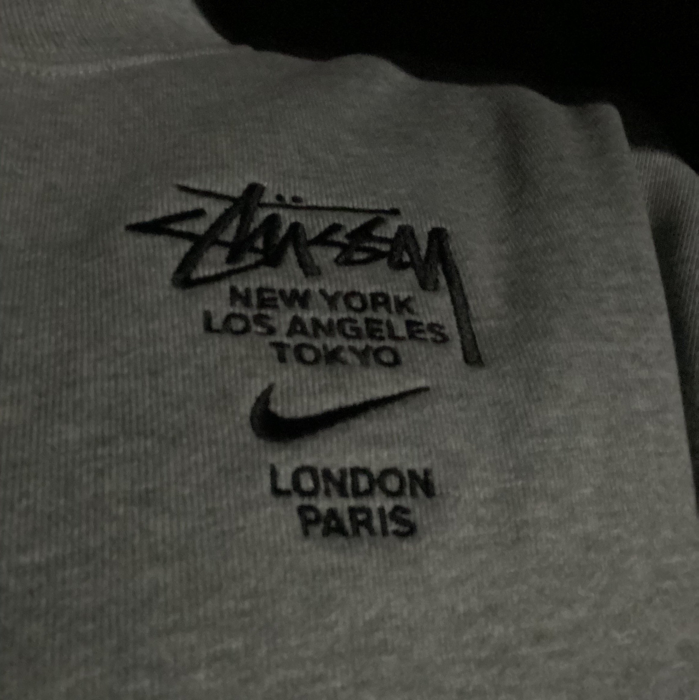 Nike x Stussy Air Zoom Spiridon Cage 2 Pure Platinum, Nike x Stussy NRG ZR Fleece Pants Heather Grey - US/EU 착용 스타일 - 5