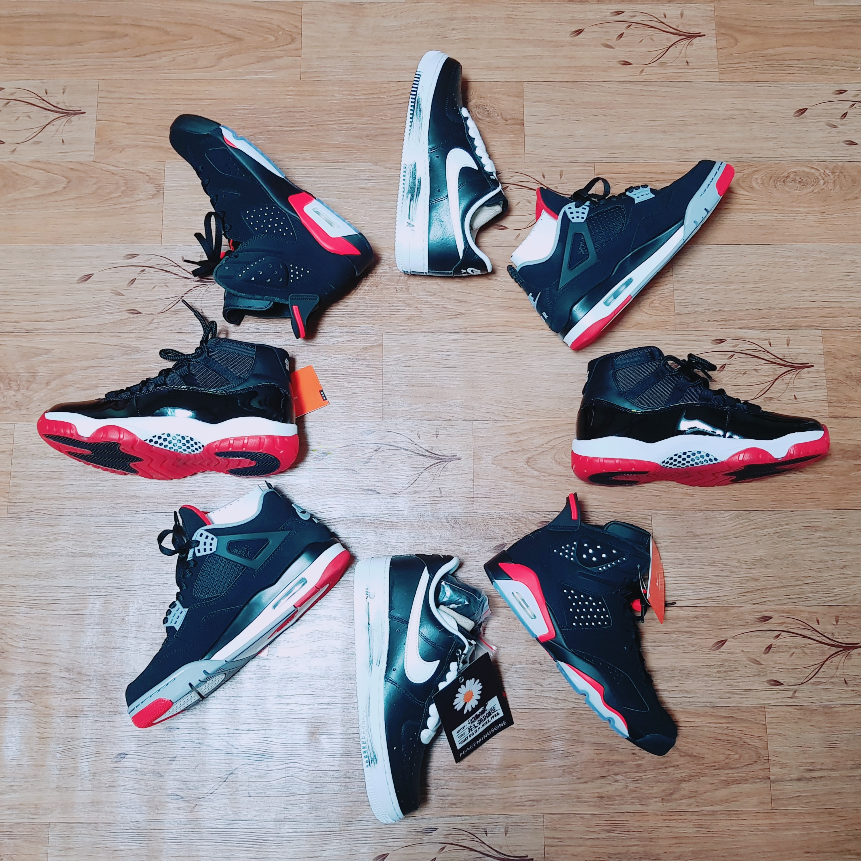 Nike x Peaceminusone Air Force 1 Low Para-Noise, Jordan 4 Retro Bred 2019 착용 스타일