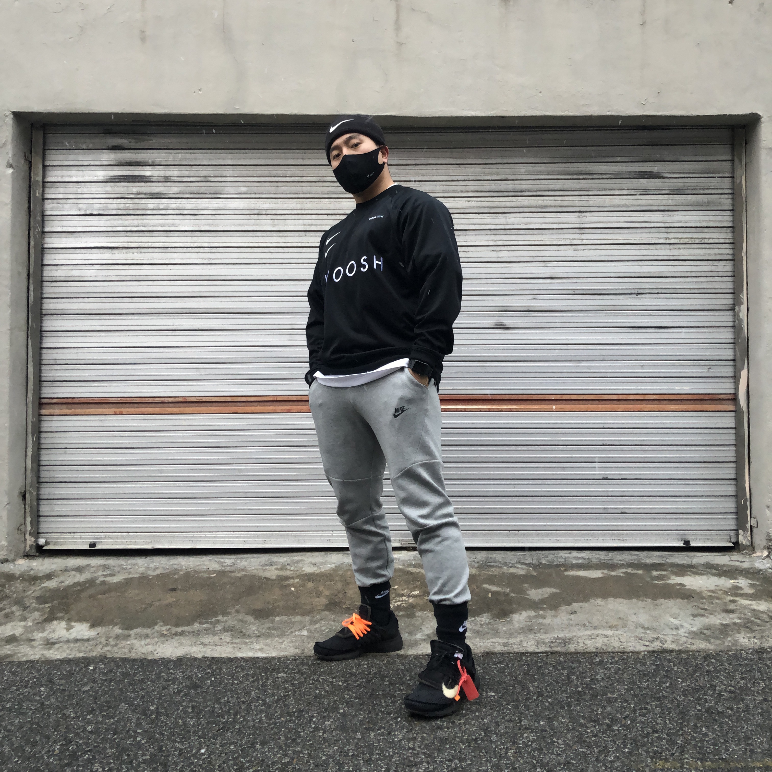 Nike x Off-White Air Presto Black, Nike x Stussy Cuff Beanie Black 착용 스타일 - 1