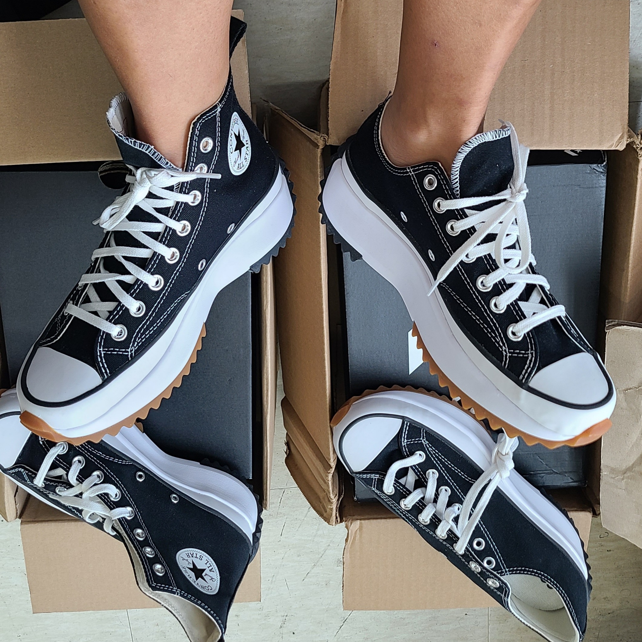 Converse Run Star Hike Hi Black White Gum, Converse Run Star Hike Low Black 착용 스타일