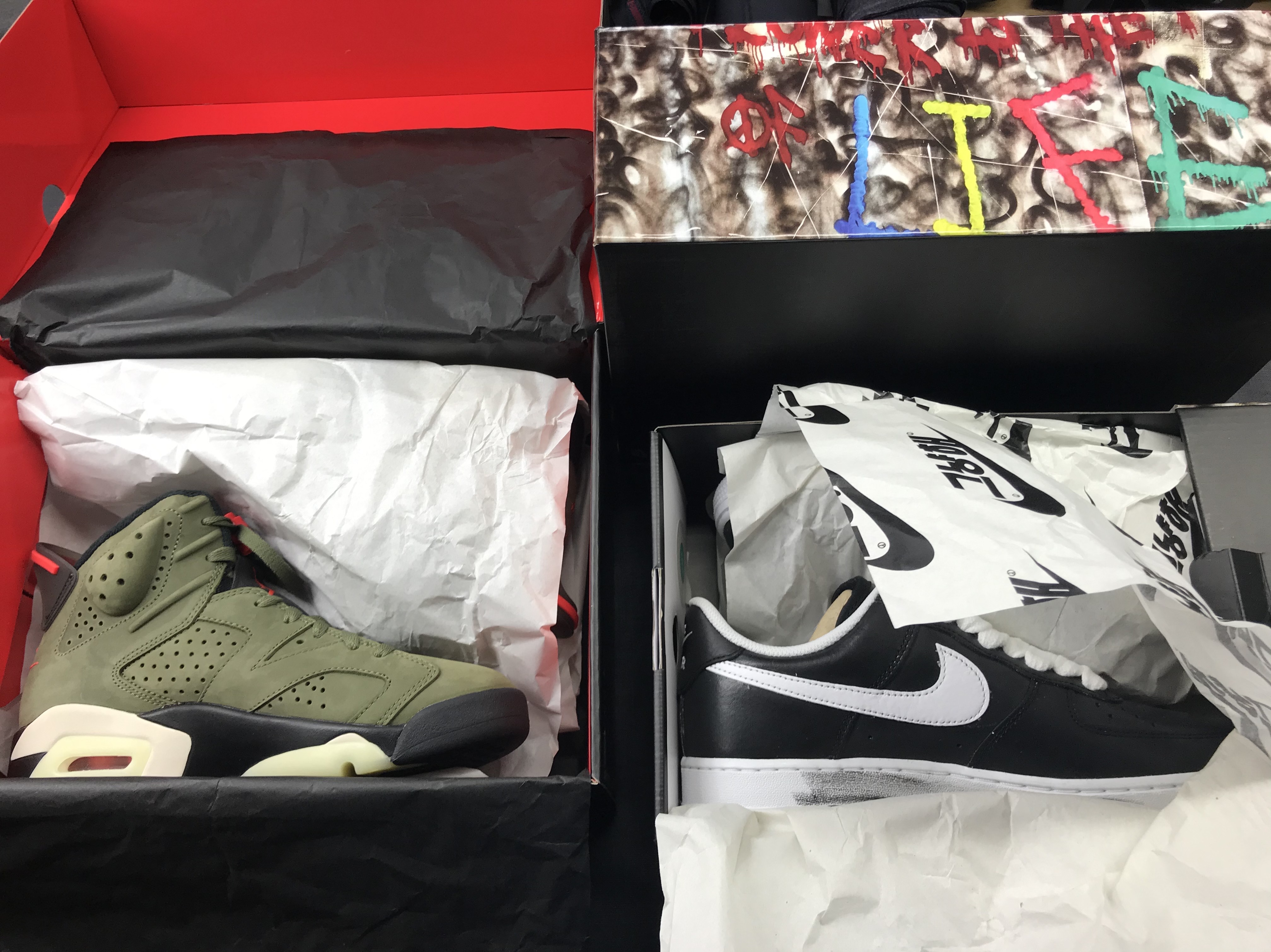 Jordan 6 x Travis Scott Retro Olive, Nike x Peaceminusone Air Force 1 Low Para-Noise 착용 스타일