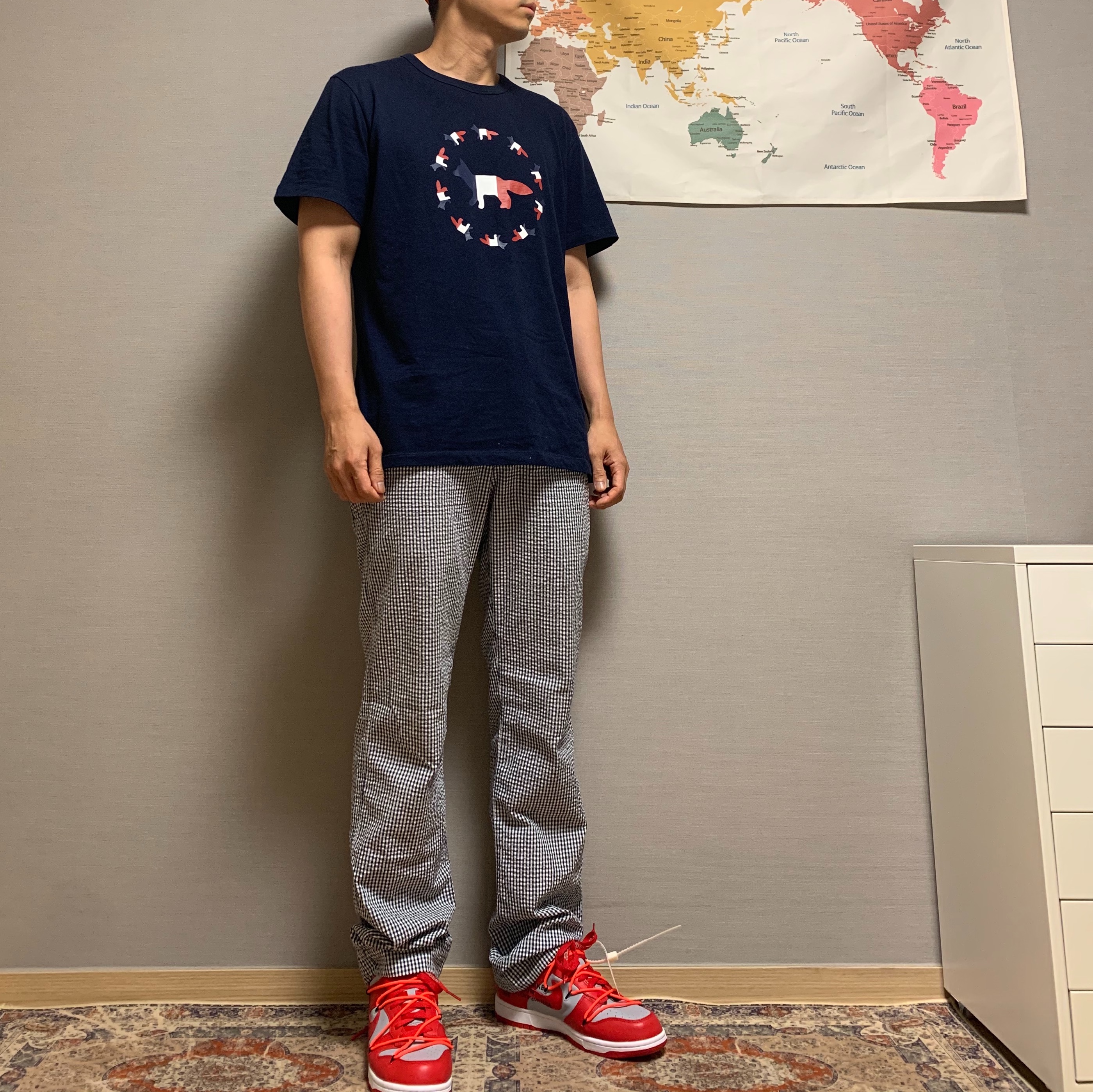Nike x Off-White Dunk Low University Red 착용 스타일