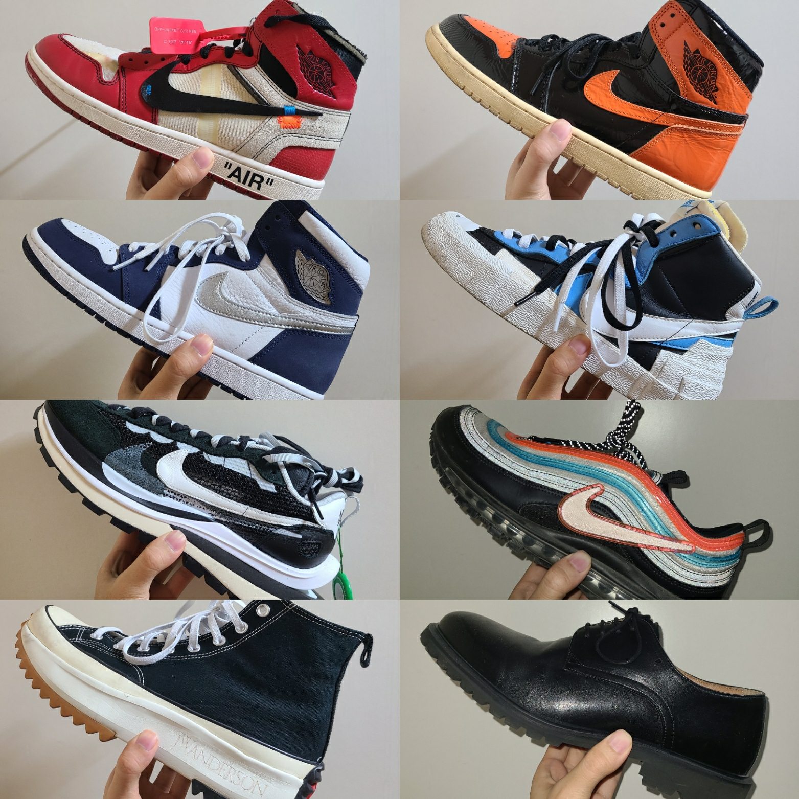 Jordan 1 Retro High OG CO.JP Midnight Navy, Jordan 1 x Off-White Retro High Chicago The Ten 착용 스타일