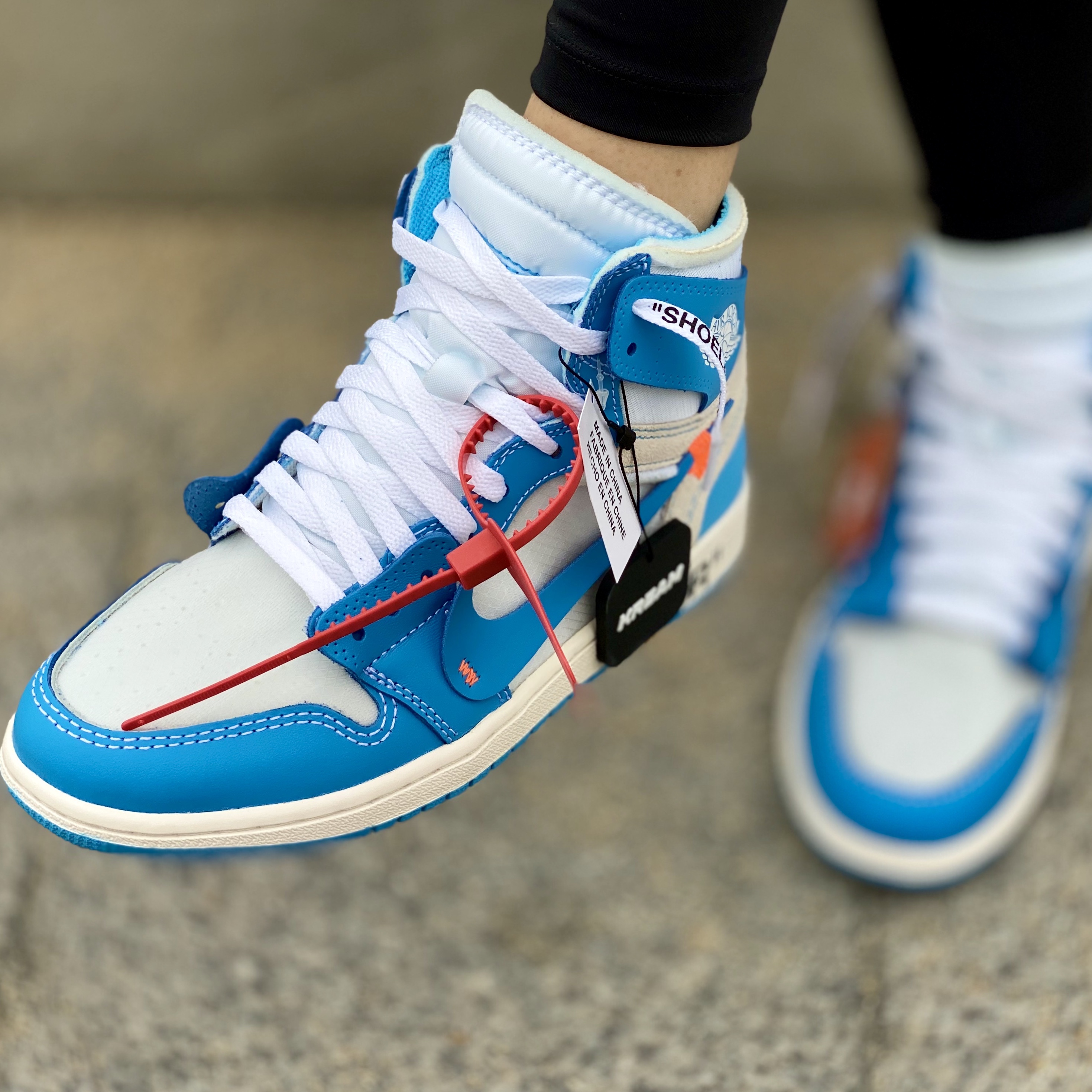 Jordan 1 x Off-White Retro High University Blue 착용 스타일