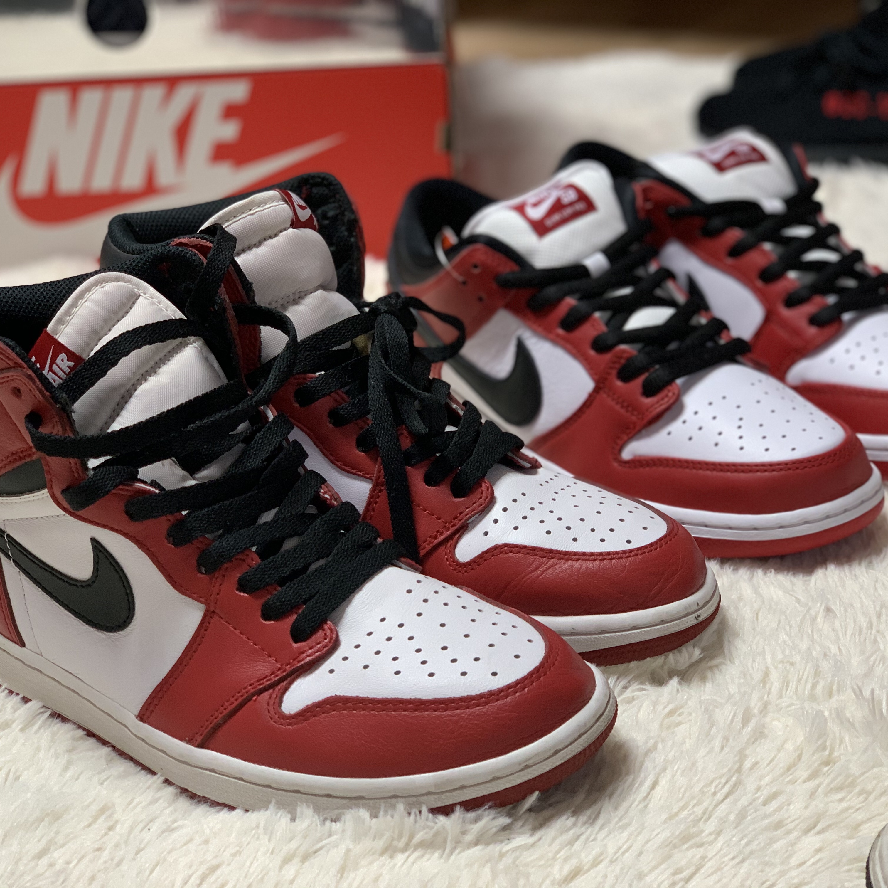 Jordan 1 Retro High OG Chicago 2015, Nike SB Dunk Low Pro Chicago 착용 스타일
