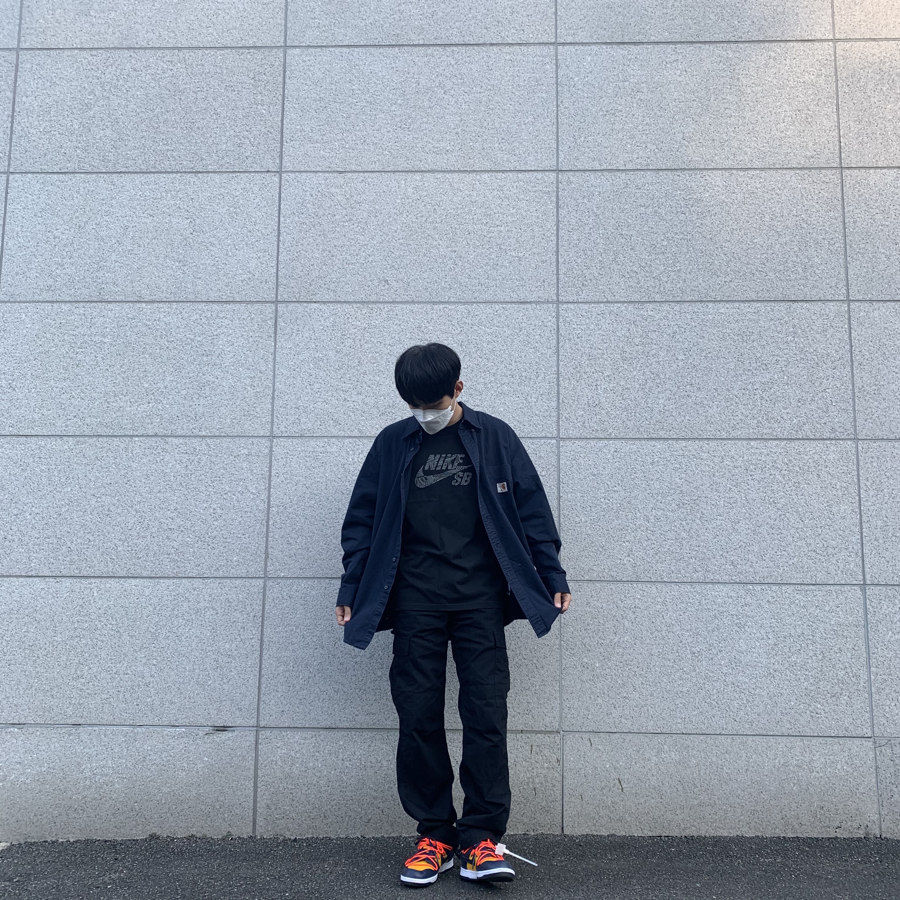 Nike x Off-White Dunk Low University Gold Midnight Navy 착용 스타일