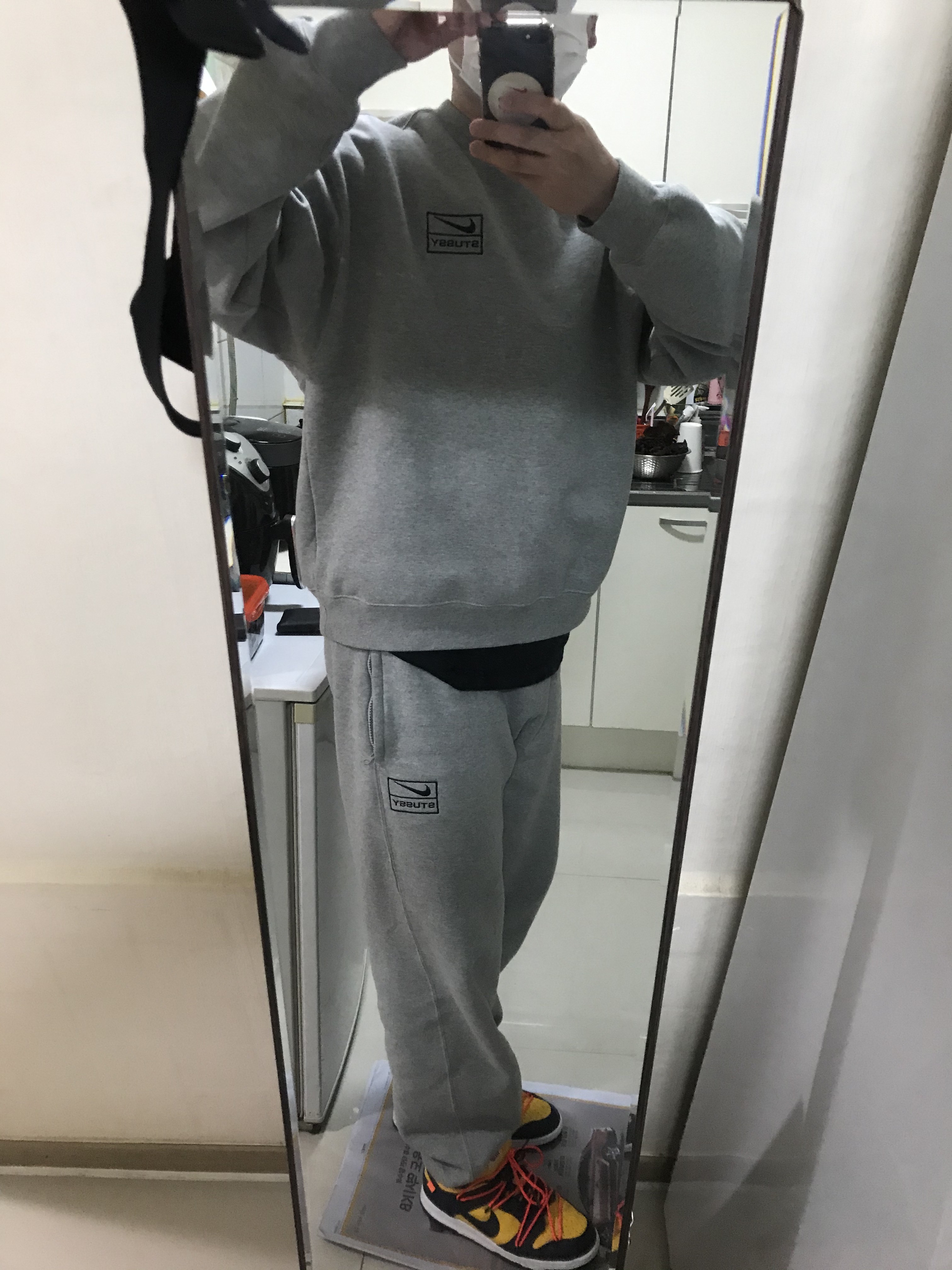Nike x Stussy NRG BR Crew Fleece Grey, Nike x Stussy NRG BR Fleece Pants Grey 착용 스타일