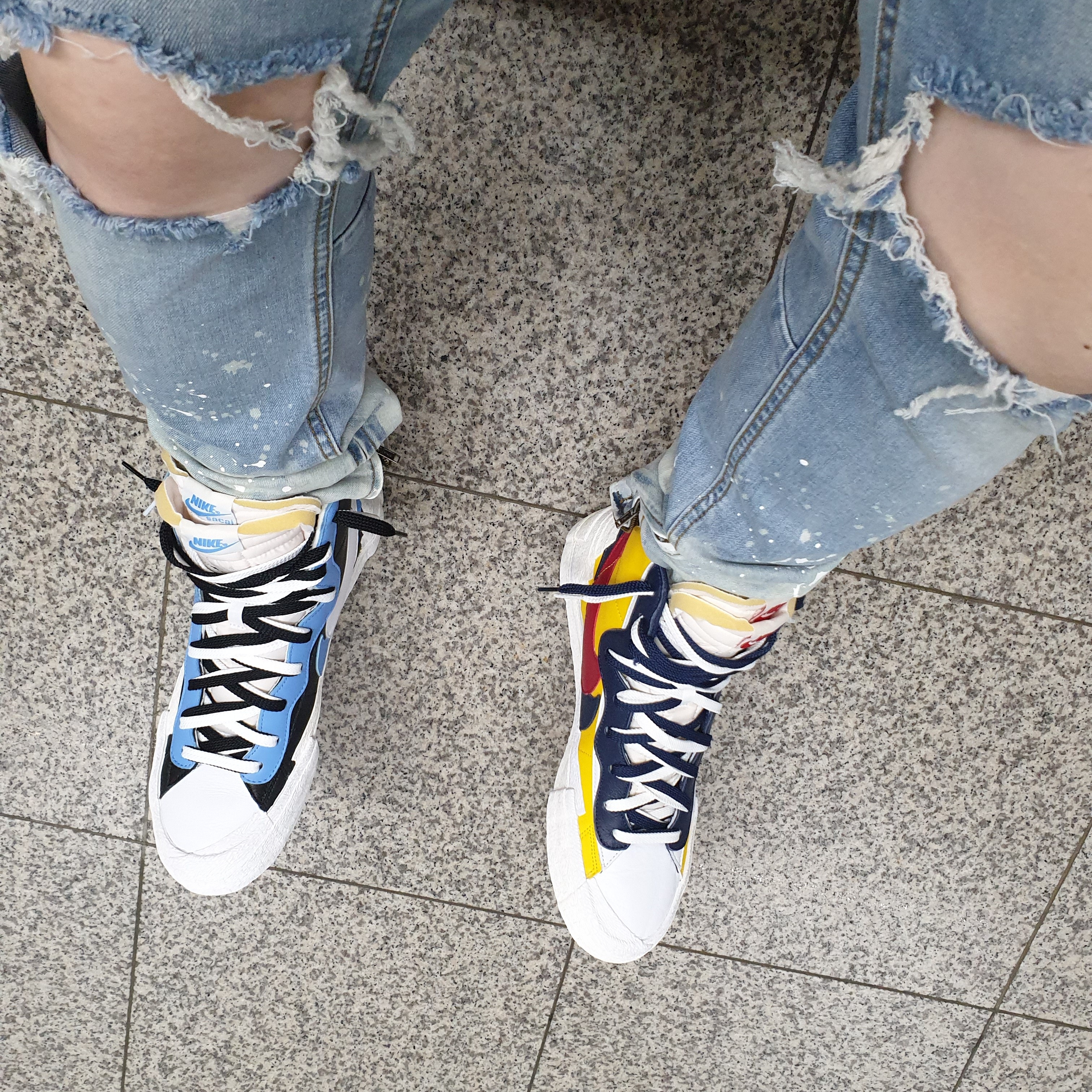 Nike x Sacai Blazer Mid White Black Legend Blue, Nike x Sacai Blazer Mid Snow Beach 착용 스타일 - 1