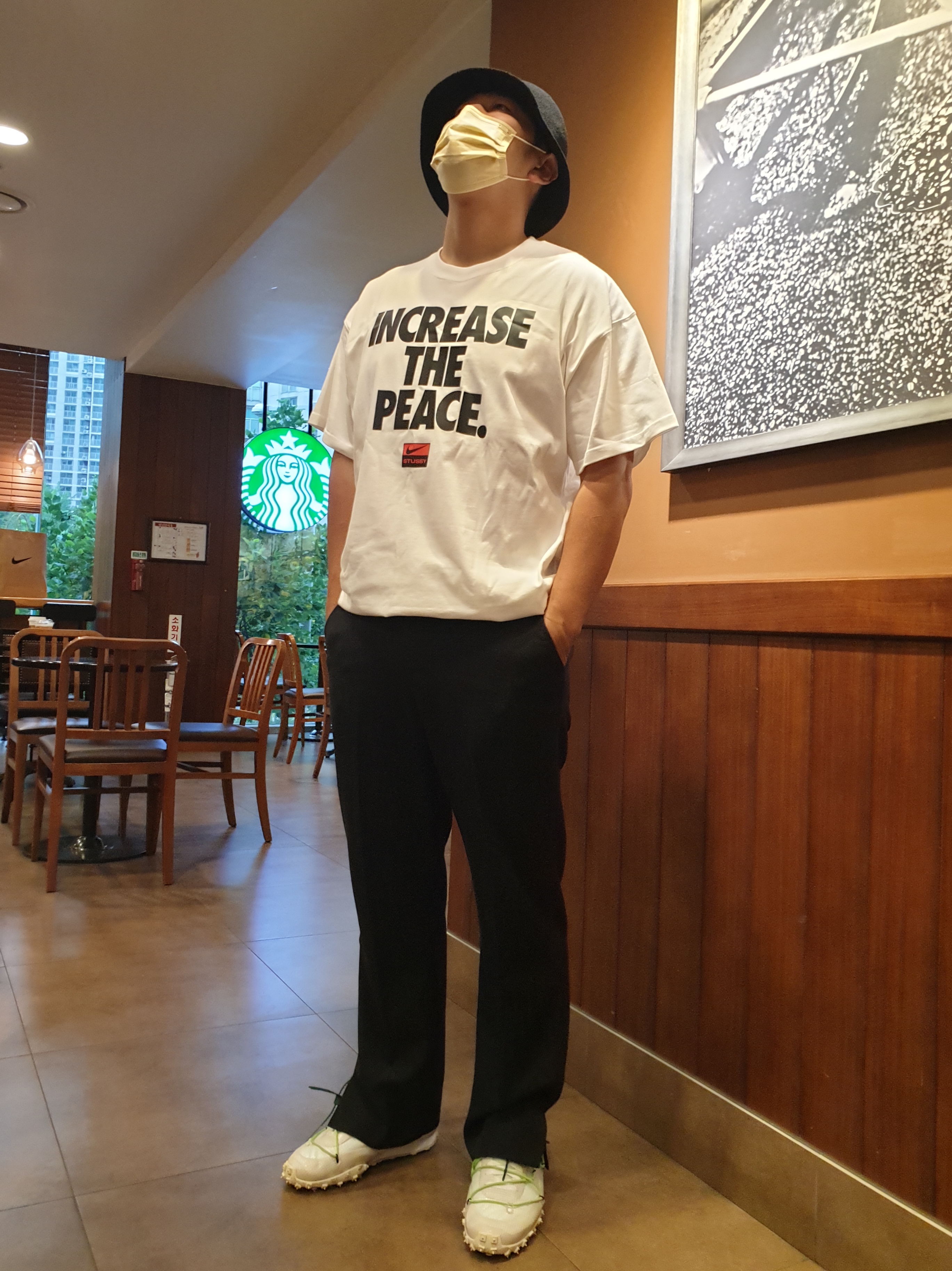 (W) Nike x Off-White Waffle Racer White, Nike x Stussy Increase The Peace T-Shirt - US/EU 착용 스타일