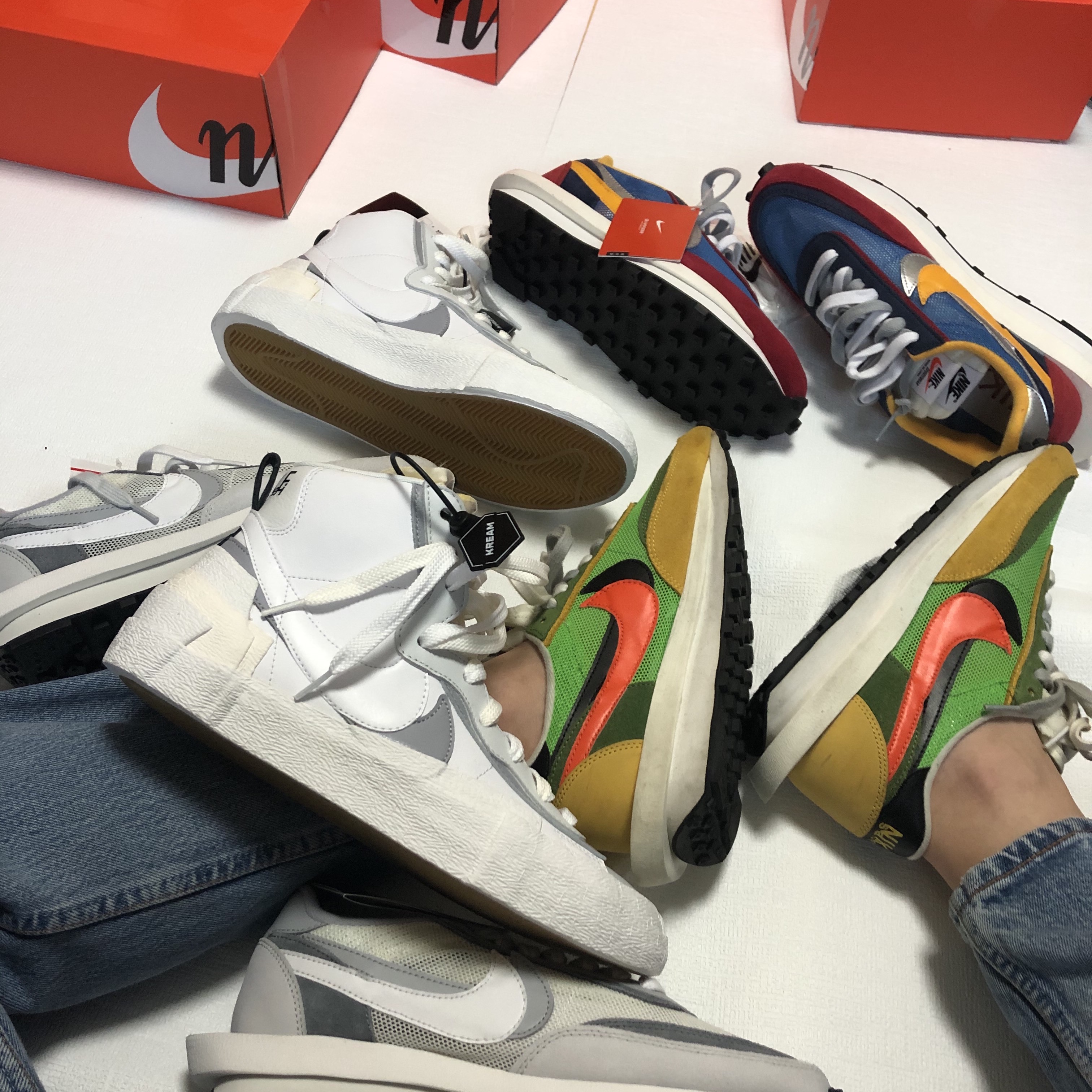 Nike x Sacai LDWaffle Green Multi, Nike x Sacai VaporWaffle Tour Yellow & Gorge Green Sail 착용 스타일