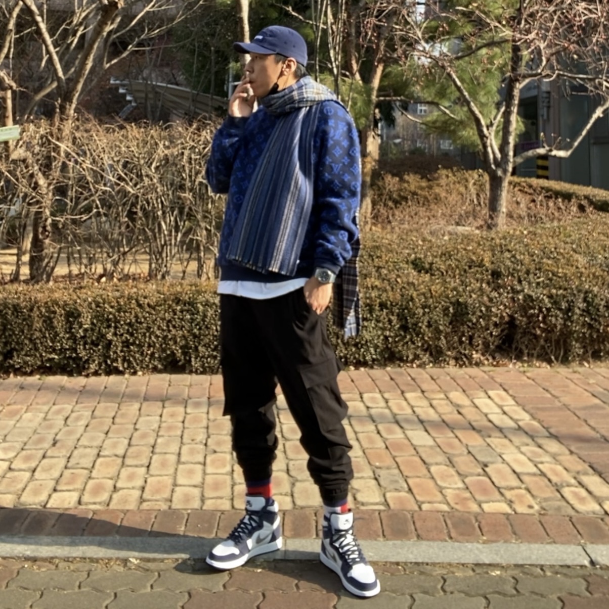 Jordan 1 Retro High OG CO.JP Midnight Navy, Supreme Wool Camp Cap Black - 20FW 착용 스타일