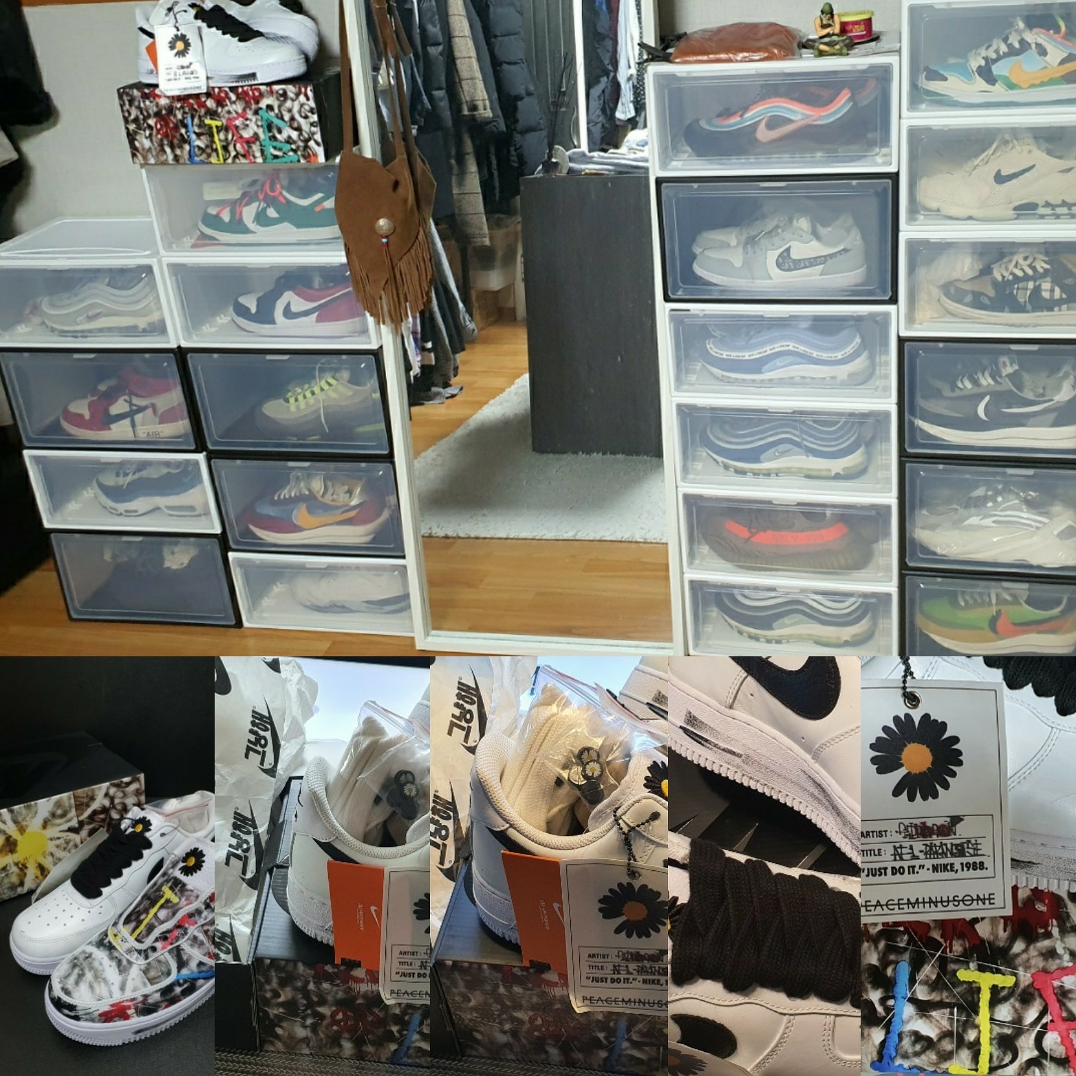 Nike x Peaceminusone Air Force 1 Low Para-Noise 2.0, Nike x Off-White Dunk Low Pine Green 착용 스타일 - 1