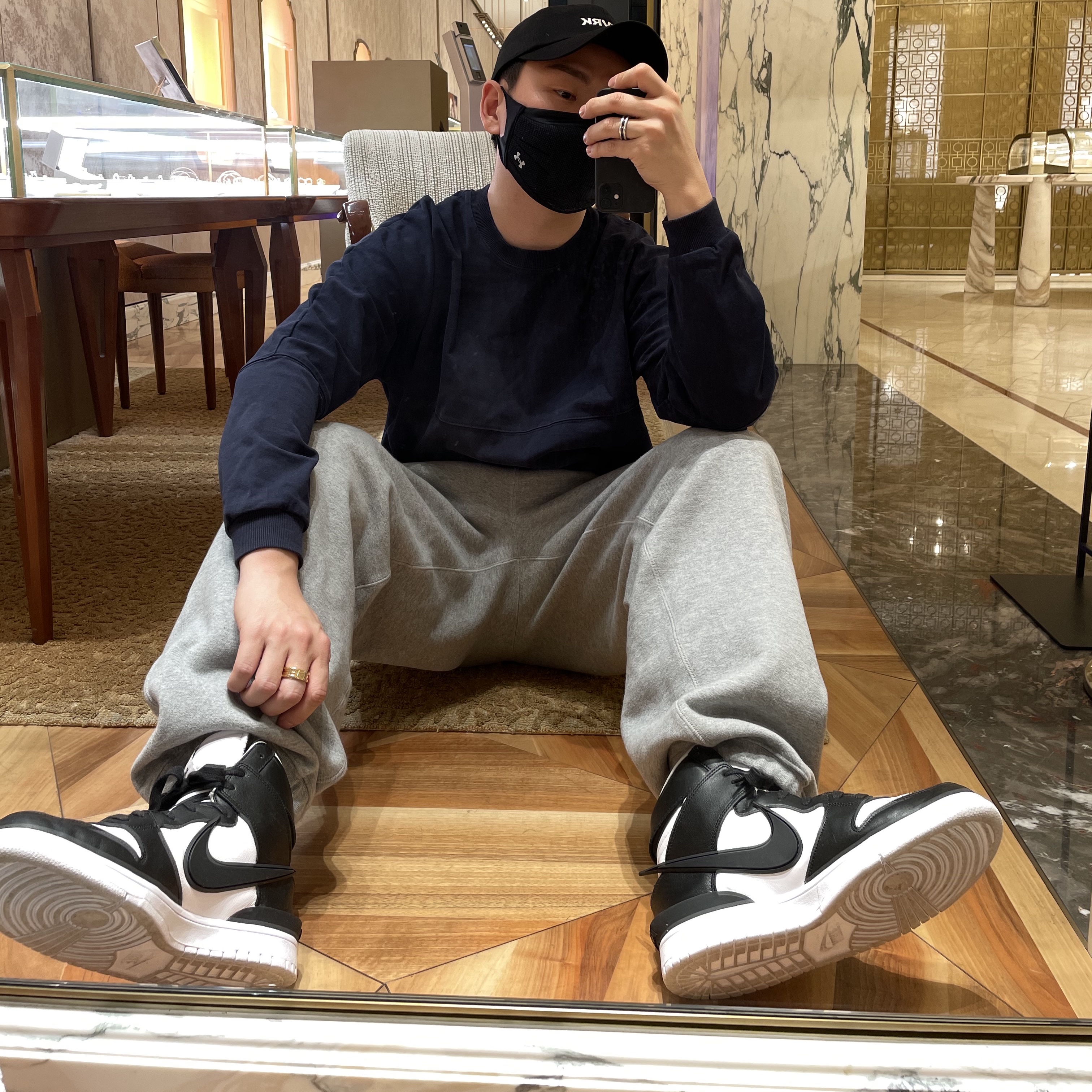 Nike x Ambush Dunk High Black, Nike x Stussy NRG BR Fleece Pants Grey 착용 스타일 - 1